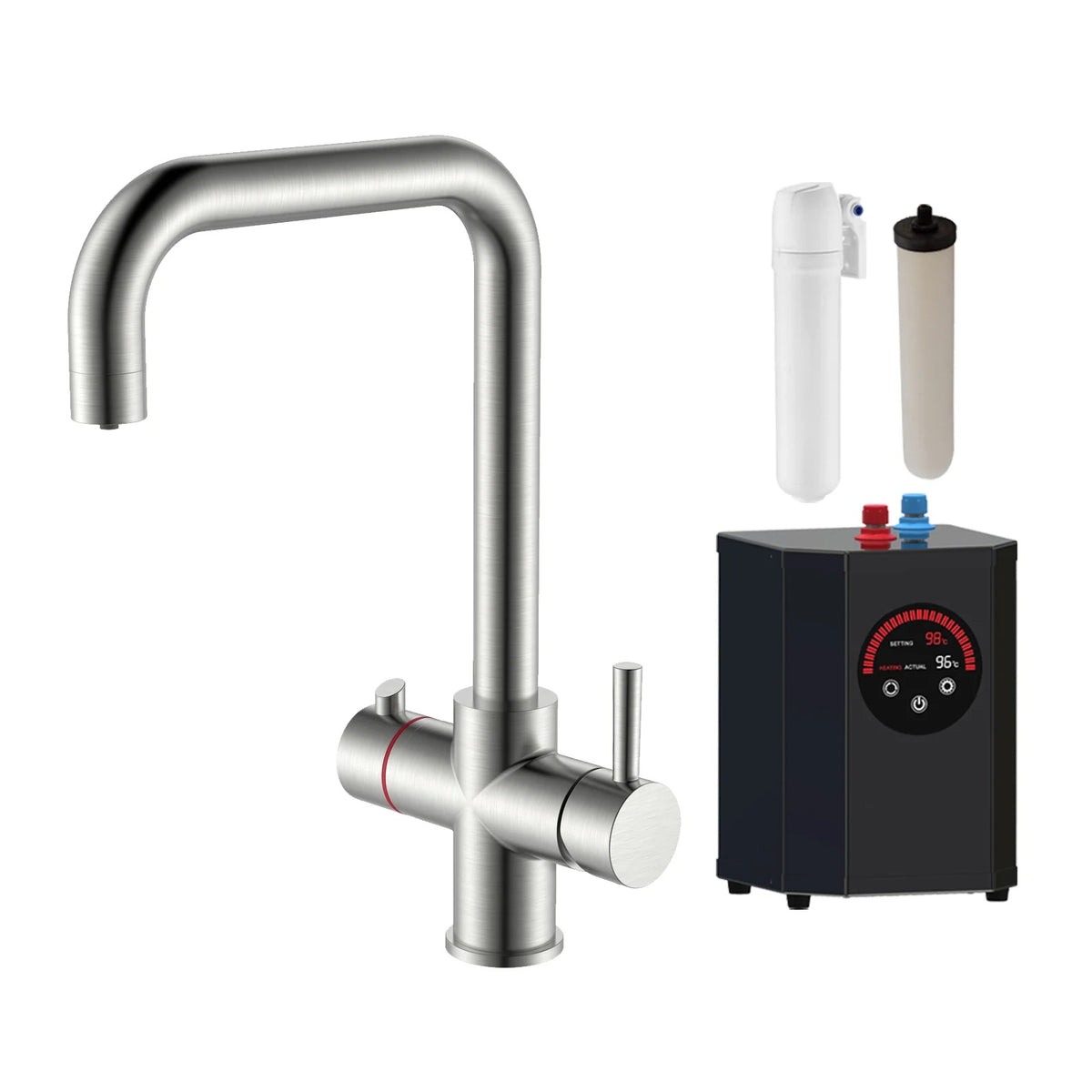 3 in 1 Single Lever Boiler Kitchen Mixer Tap Set - Brushed Nickel
