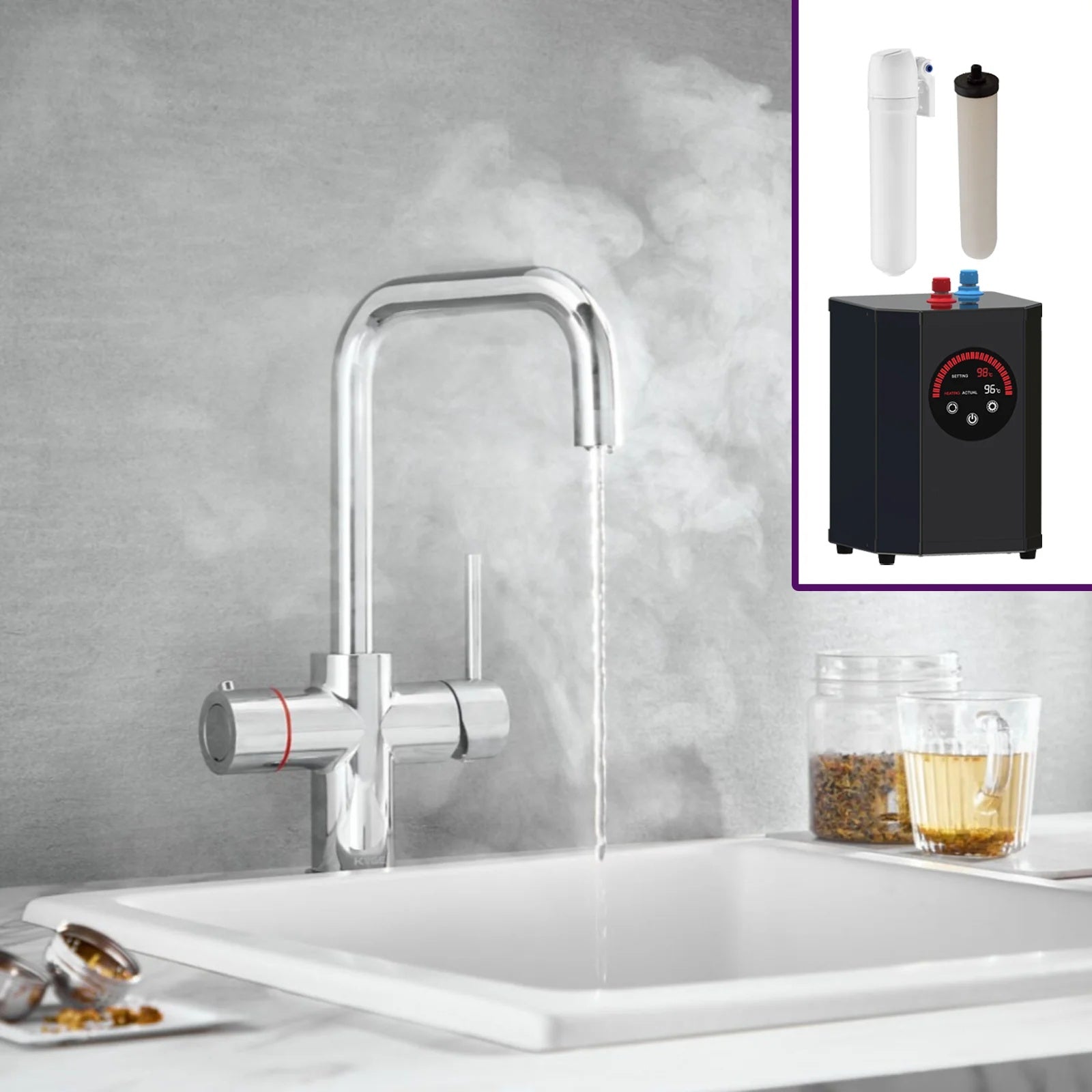 3 in 1 Single Lever Boiler Kitchen Mixer Chrome Tap Set