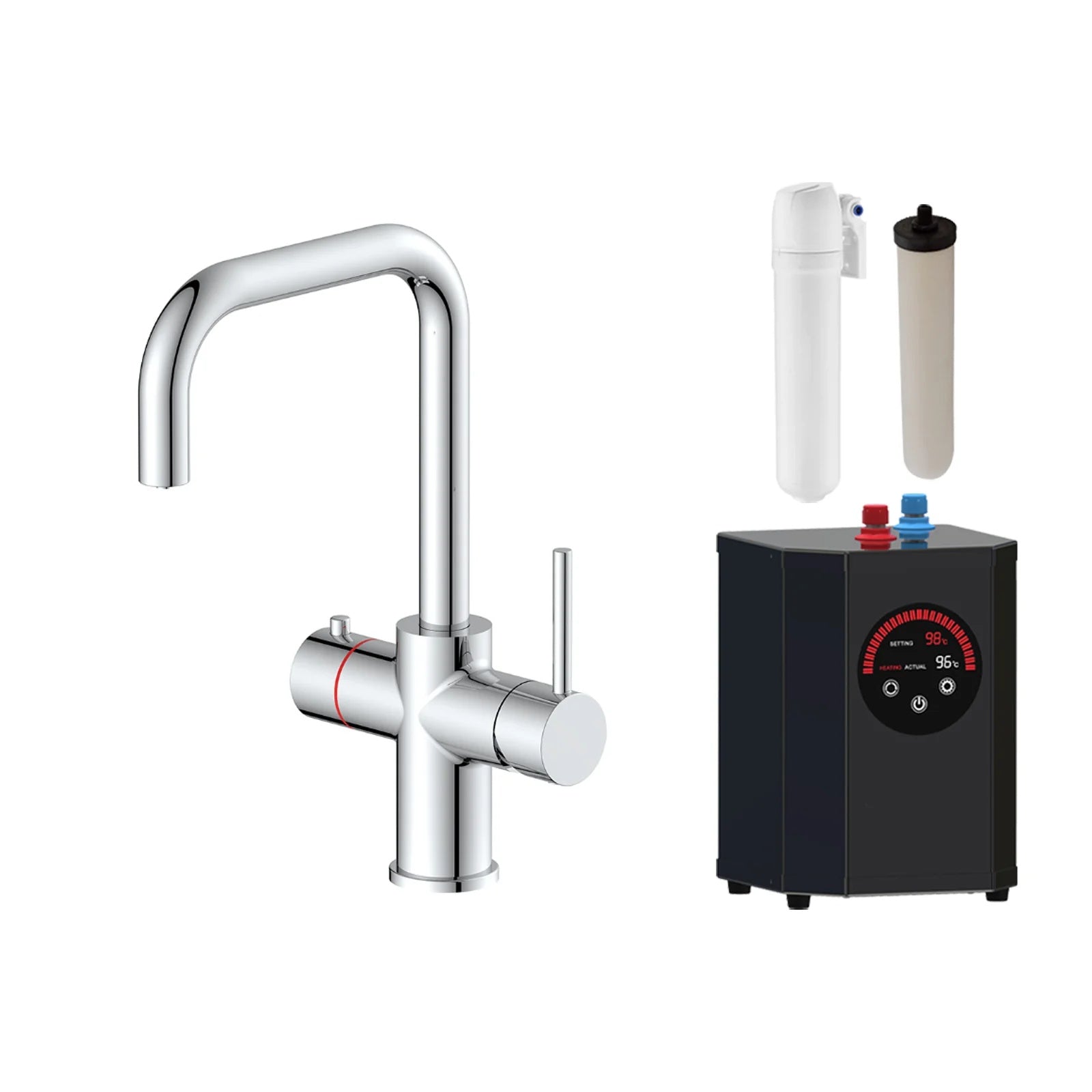3 in 1 Single Lever Boiler Kitchen Mixer Chrome Tap Set