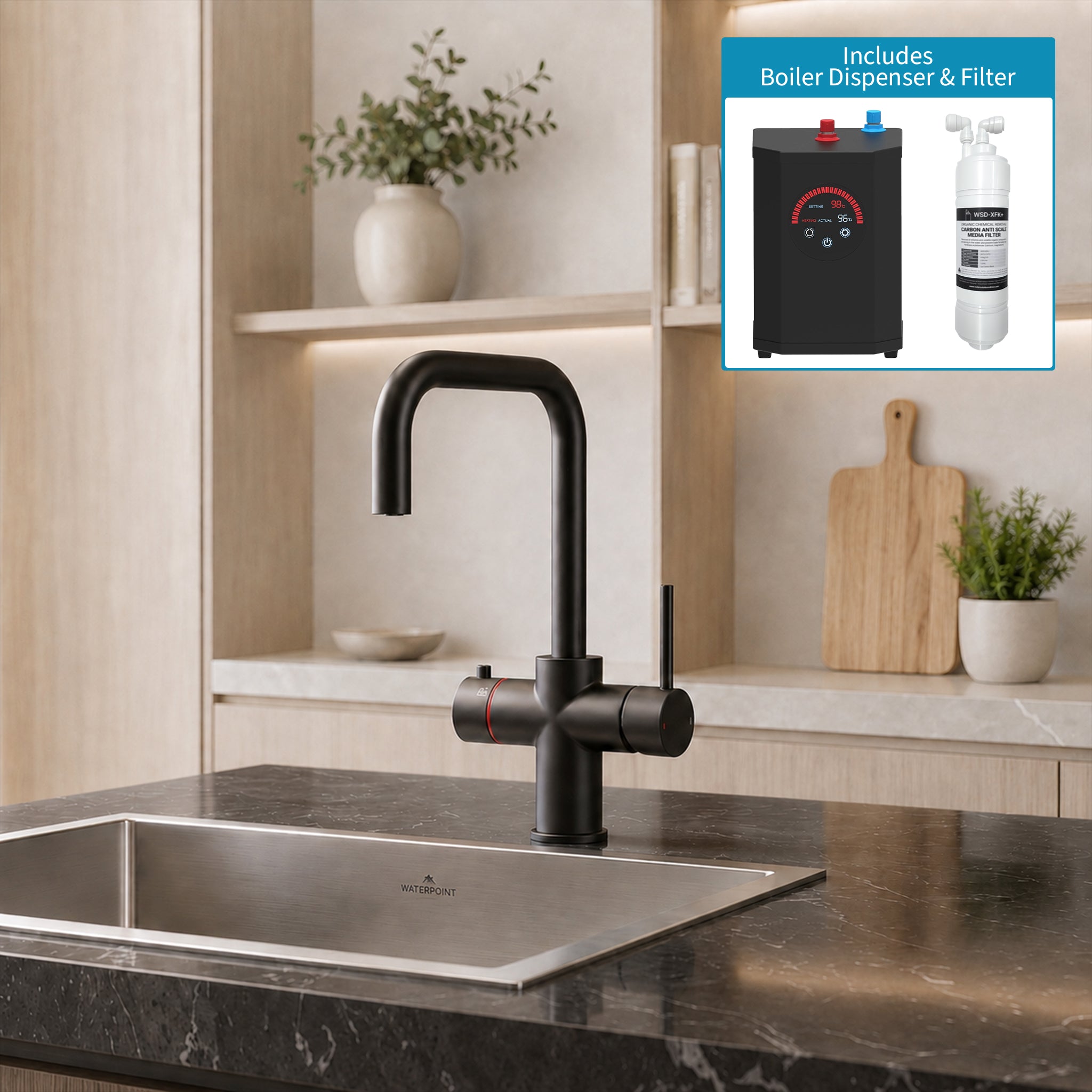 3 in 1 Kitchen Tap - Instant Hot Boiling Filtered Water + Hot and Cold Water