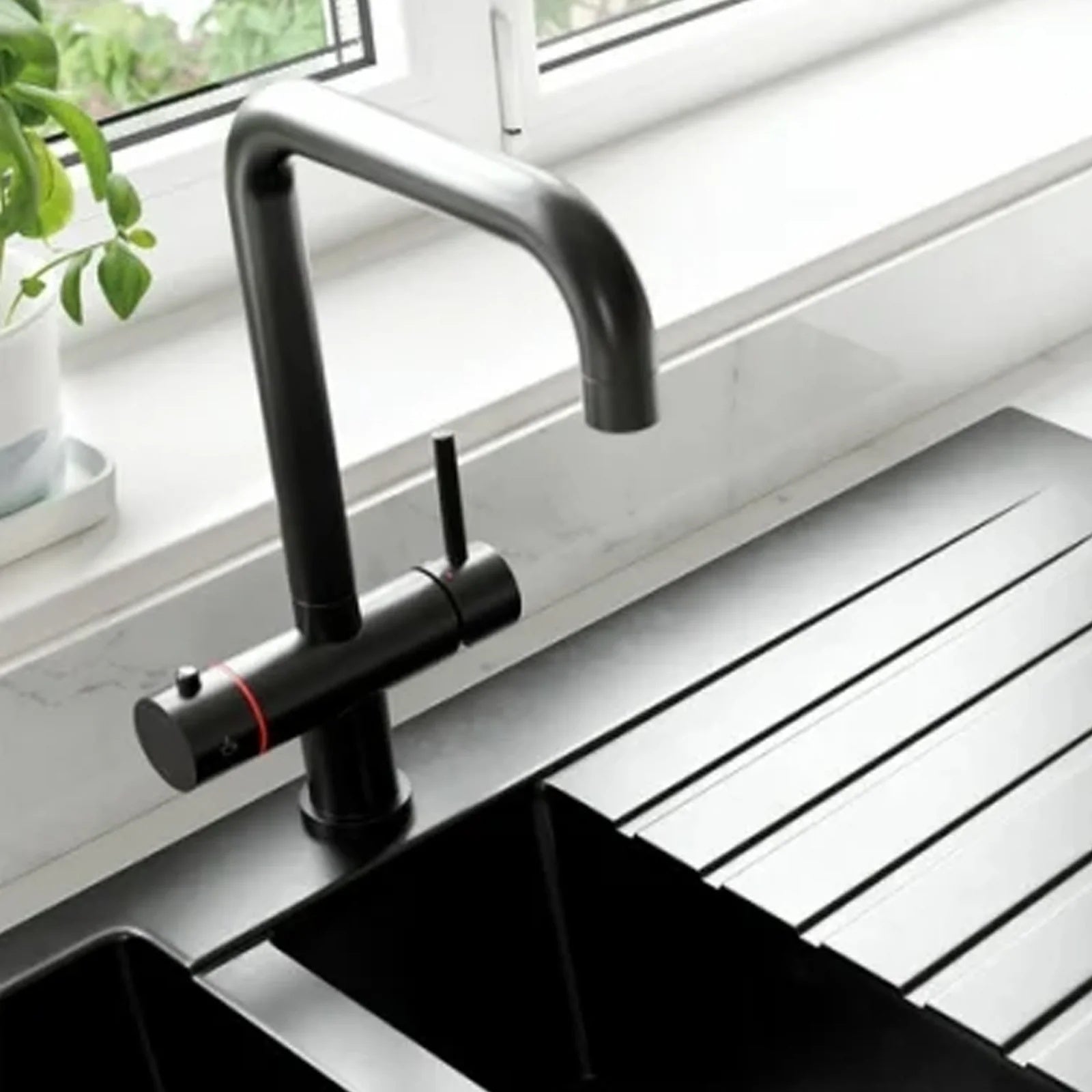 3 in 1 Single Lever Boiler Complete Kitchen Mixer Tap Set - Matte Black