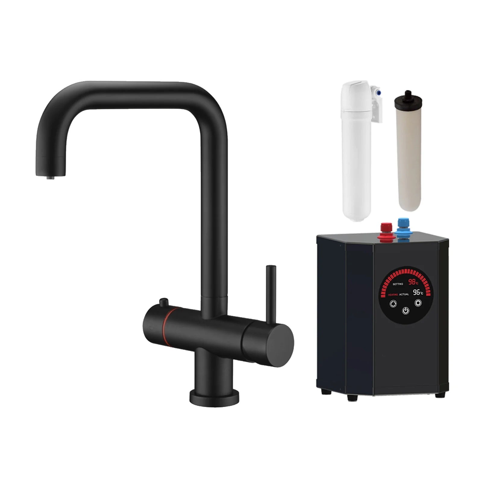 3 in 1 Single Lever Boiler Complete Kitchen Mixer Tap Set - Matte Black
