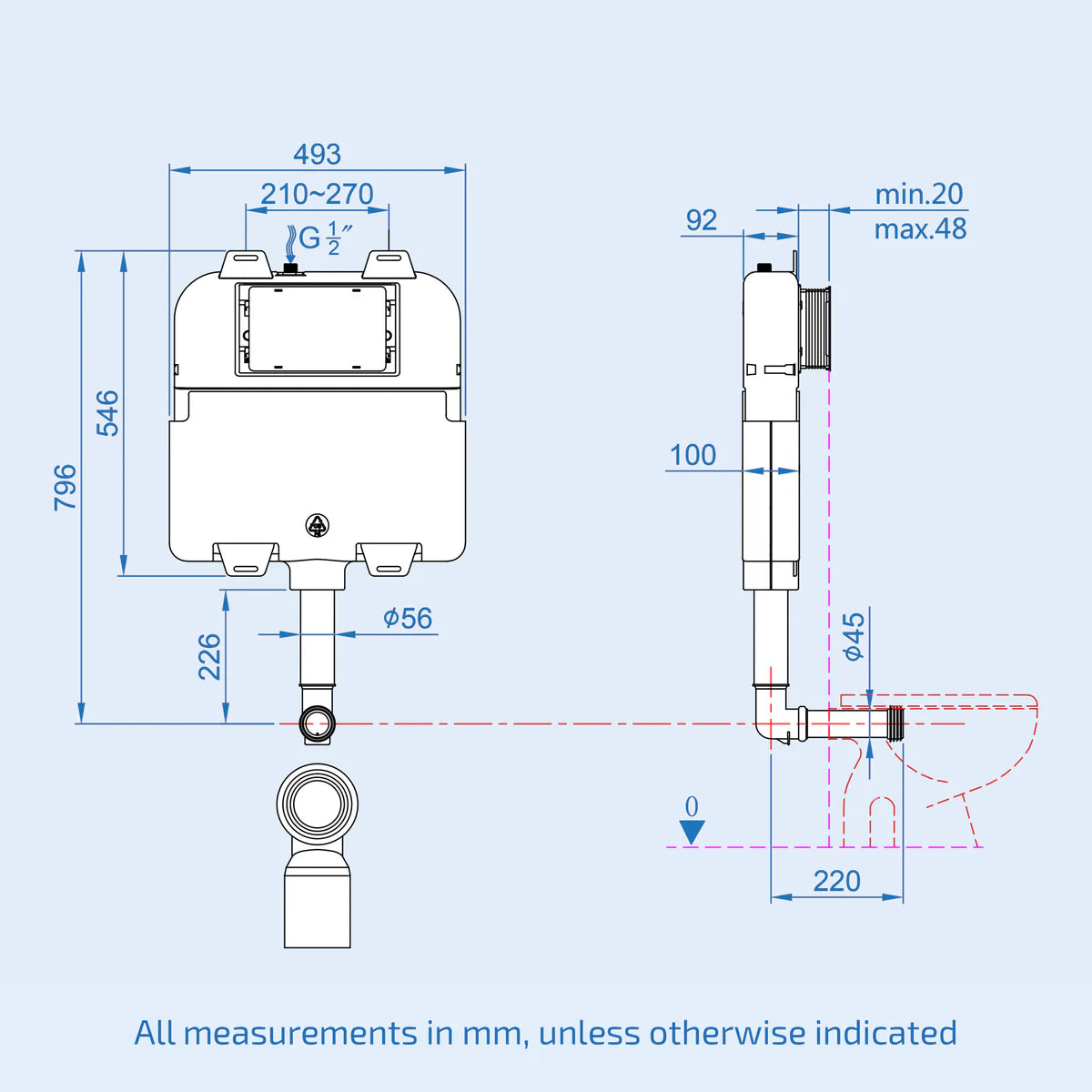 Compact Concealed Dual Flush Cistern