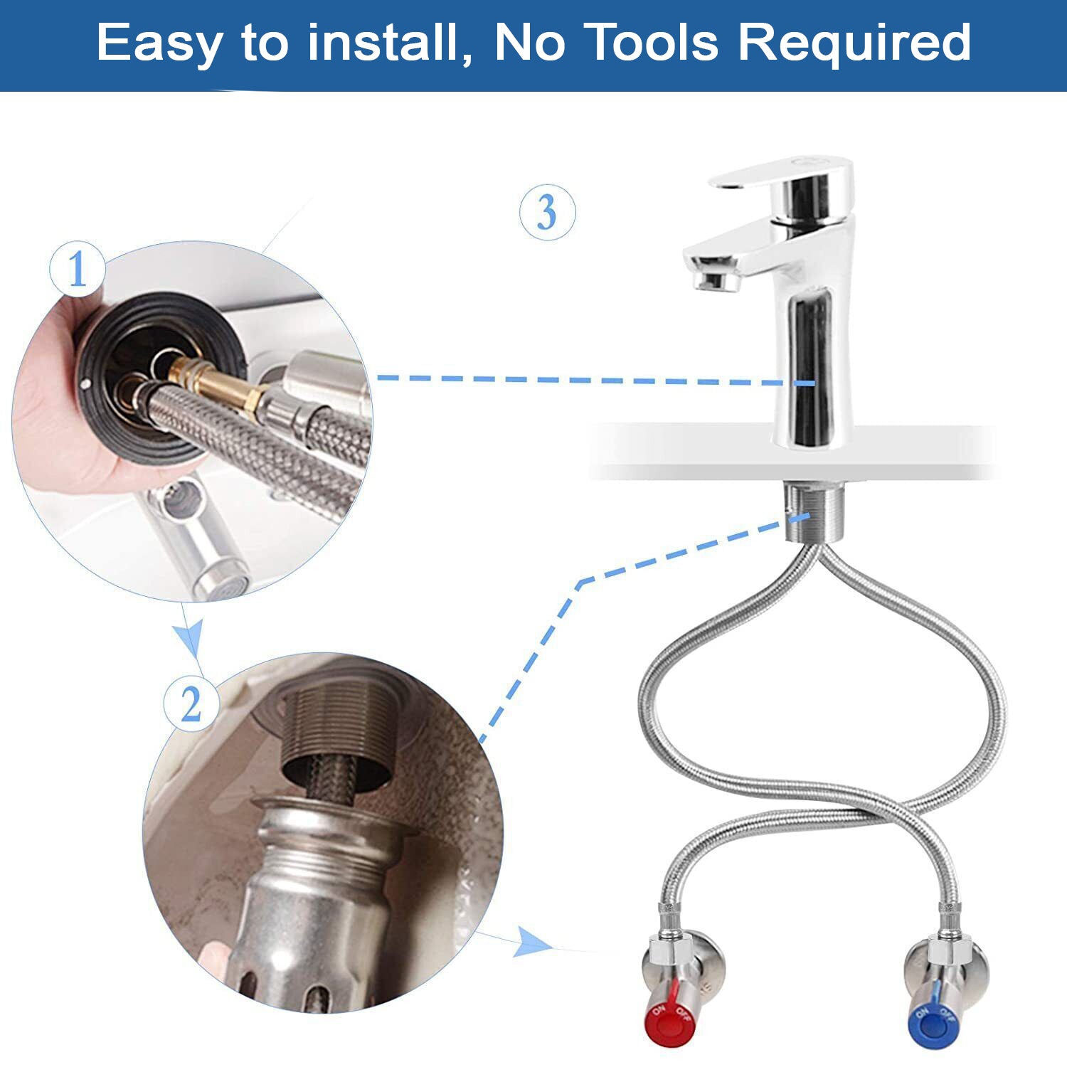 350mm Pair of G 1/2" BSP Kitchen or Basin Mixer Flexi Hose Pipe Tails M10,10mm