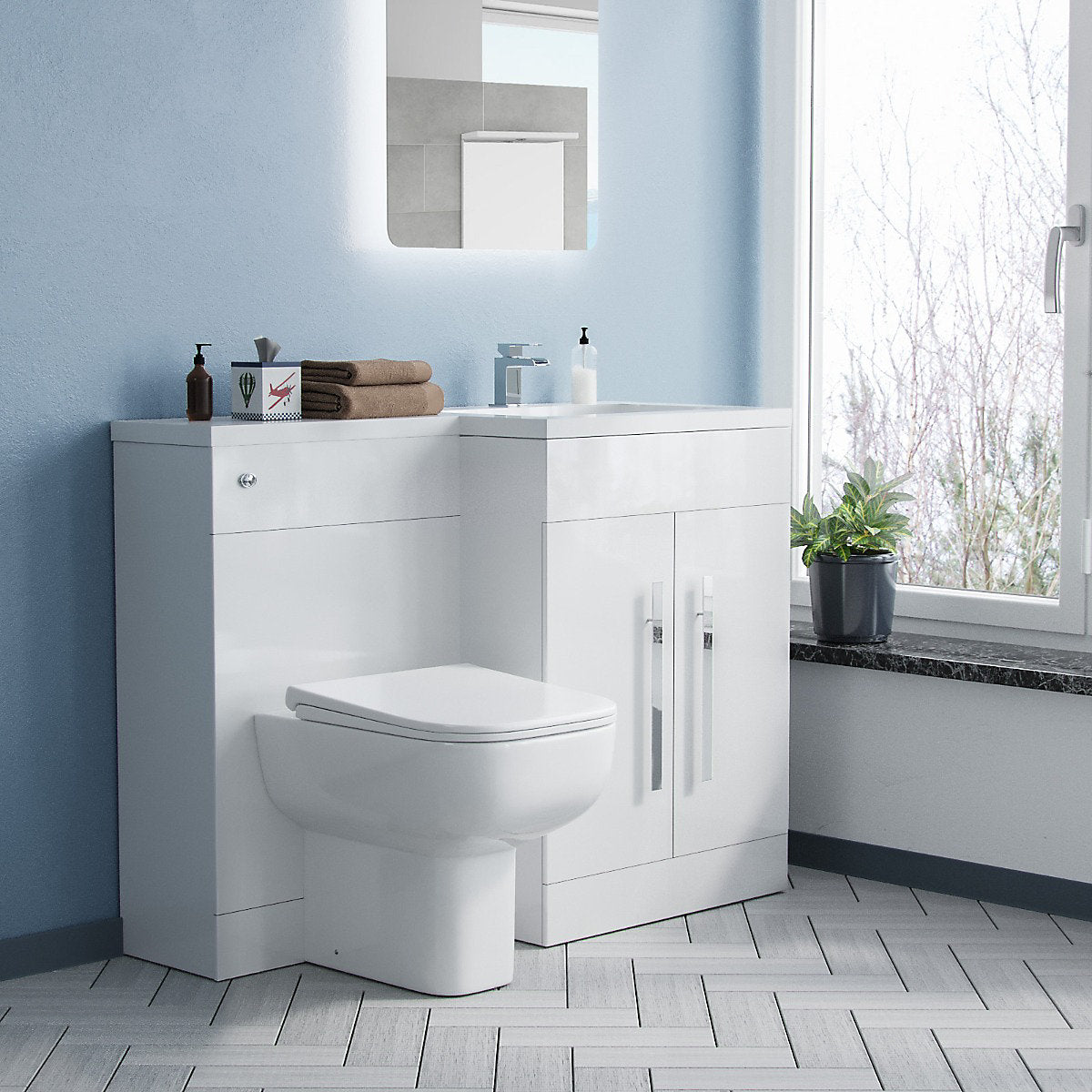 Aric 1100mm White RH Vanity Unit Basin Sink Cabinet and BTW Toilet Flat Pack