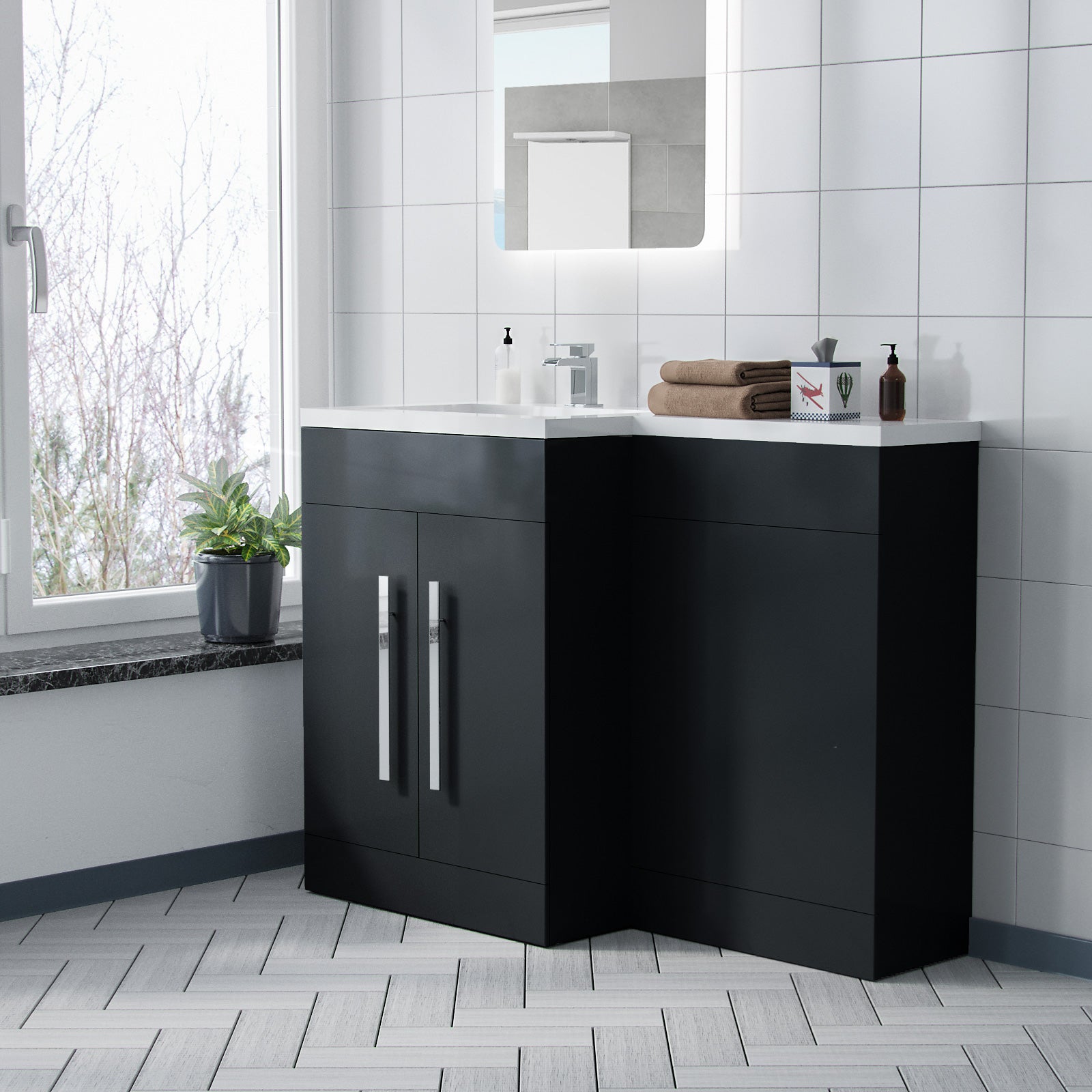 Aric Grey 1100mm LH Freestanding Vanity. WC Unit & Basin Flat Pack