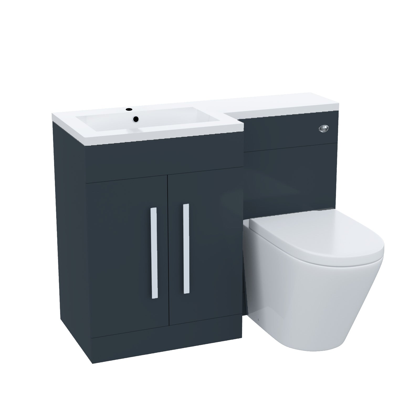 Aric 1100mm LH Freestanding Grey Vanity with BTW Toilet, WC & Basin Flat Pack