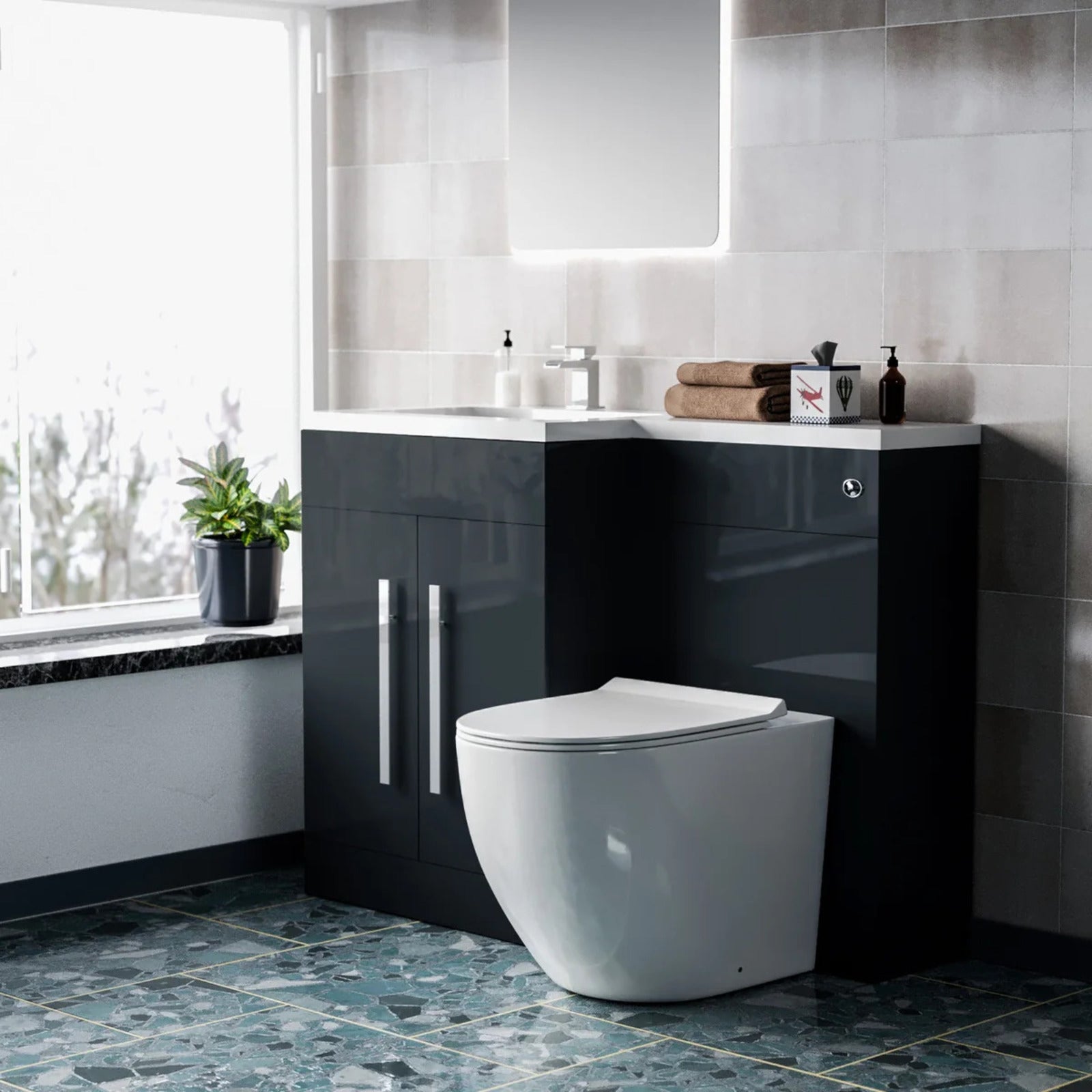 Aric 1100mm LH Freestanding Anthracite Vanity with BTW Toilet, WC & Basin Flat Pack