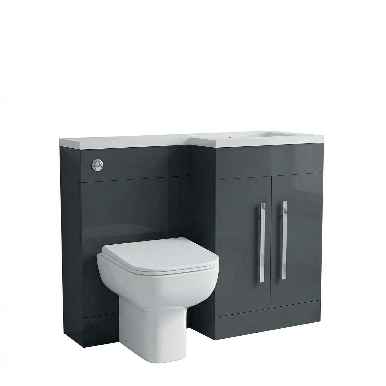 Aric Flat Pack Grey Right Hand Vanity Basin Unit, WC Unit, Back to Wall Toilet