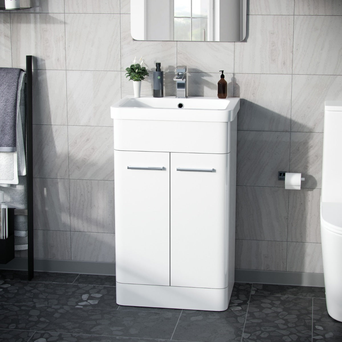 Afern White 500mm Freestanding MDF Vanity Unit Cabinet & Wash Basin Flat Pack