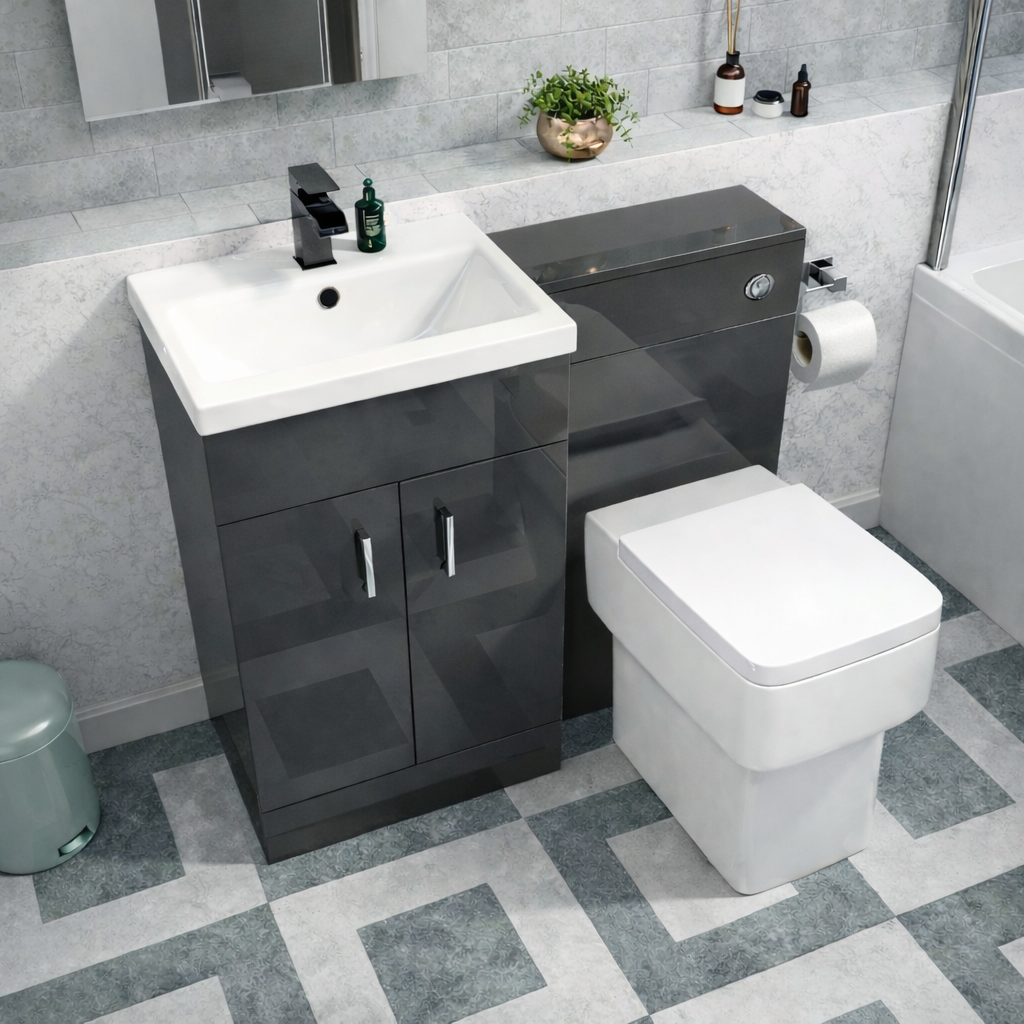 Nanuya Dark Grey 1000mm Freestanding Basin WC Vanity & BTW Toilet Flat Pack