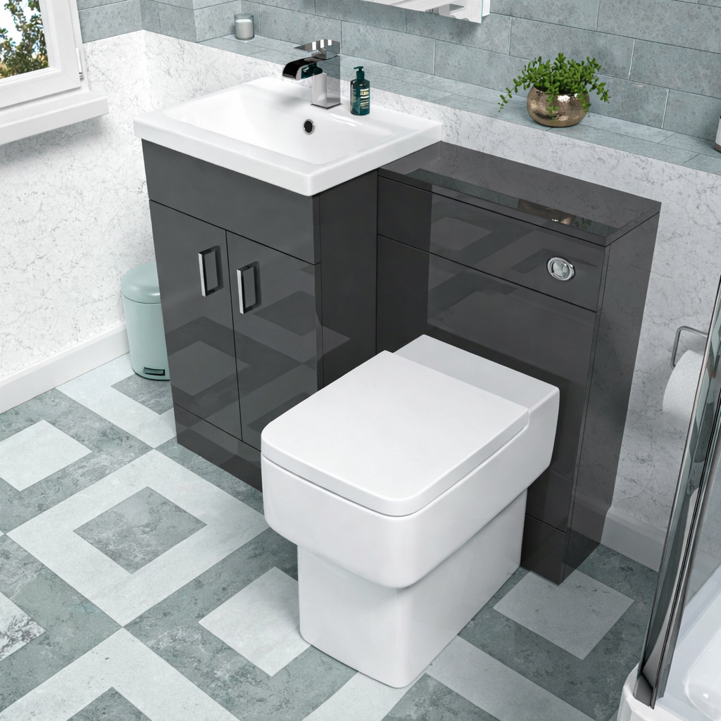 Nanuya Dark Grey 1000mm Freestanding Basin WC Vanity & BTW Toilet Flat Pack