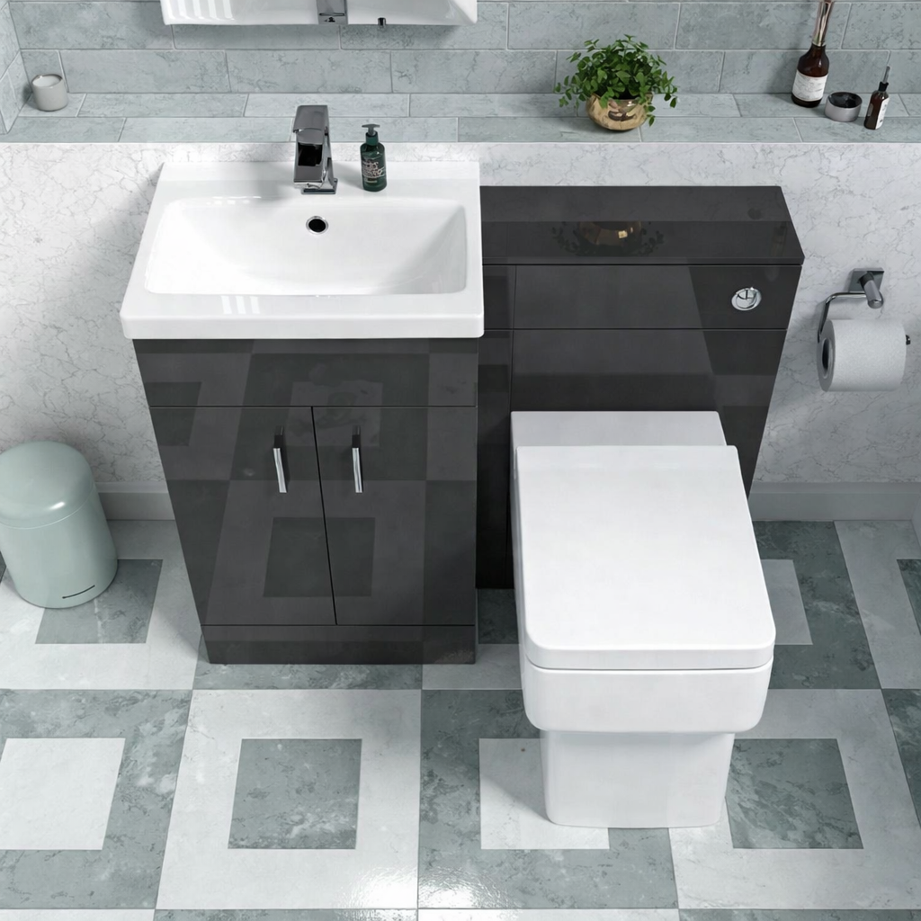 Nanuya Dark Grey 1000mm Freestanding Basin WC Vanity & BTW Toilet Flat Pack