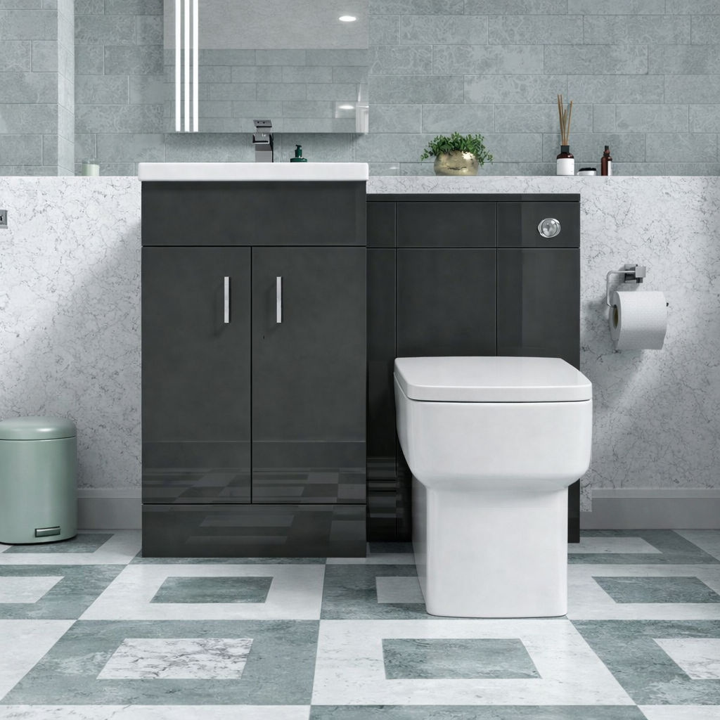 Nanuya Dark Grey 1000mm Freestanding Basin WC Vanity & BTW Toilet Flat Pack
