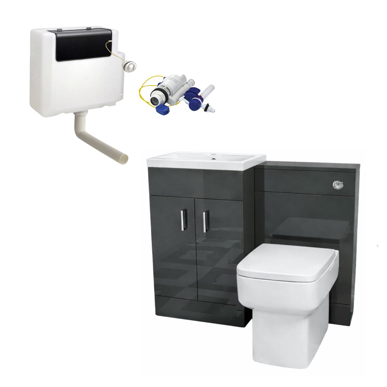 Nanuya Dark Grey 1000mm Freestanding Basin WC Vanity & BTW Toilet Flat Pack