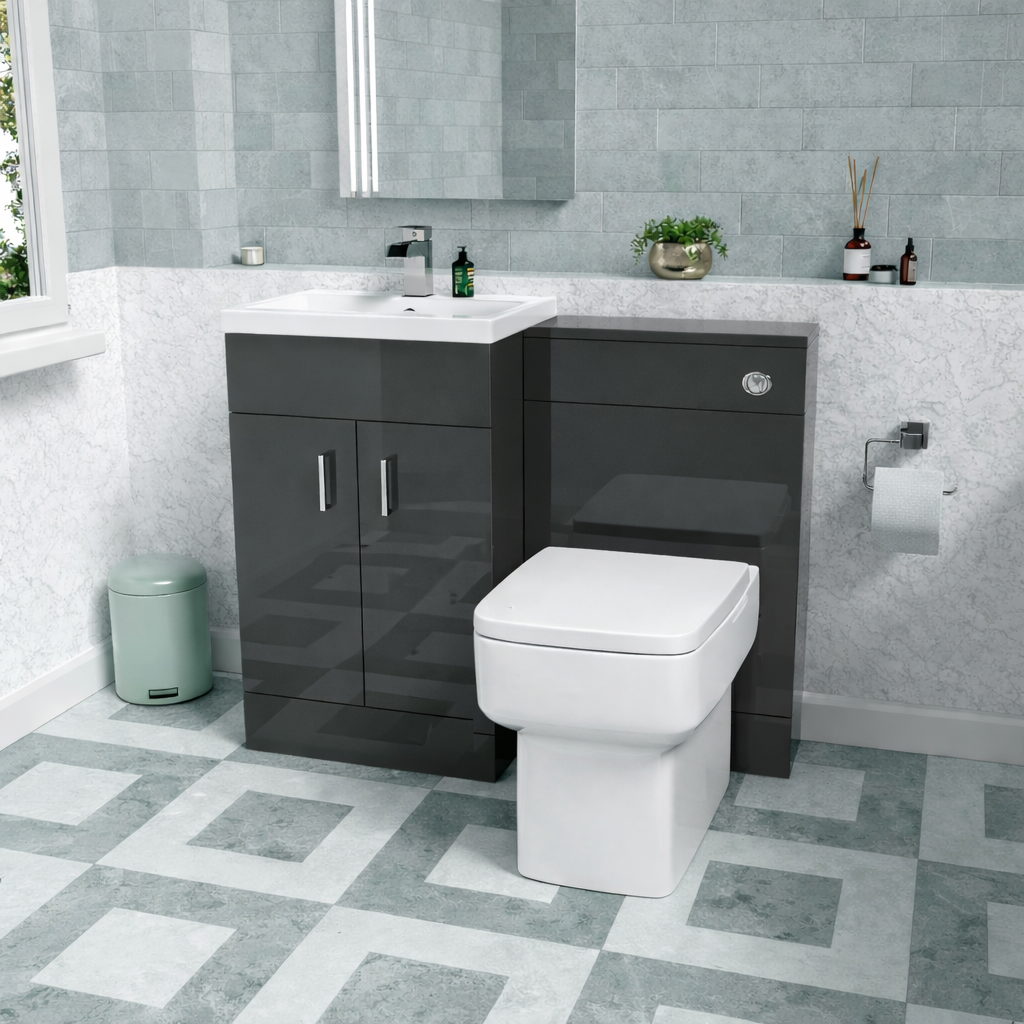 Nanuya Dark Grey 1000mm Freestanding Basin WC Vanity & BTW Toilet Flat Pack