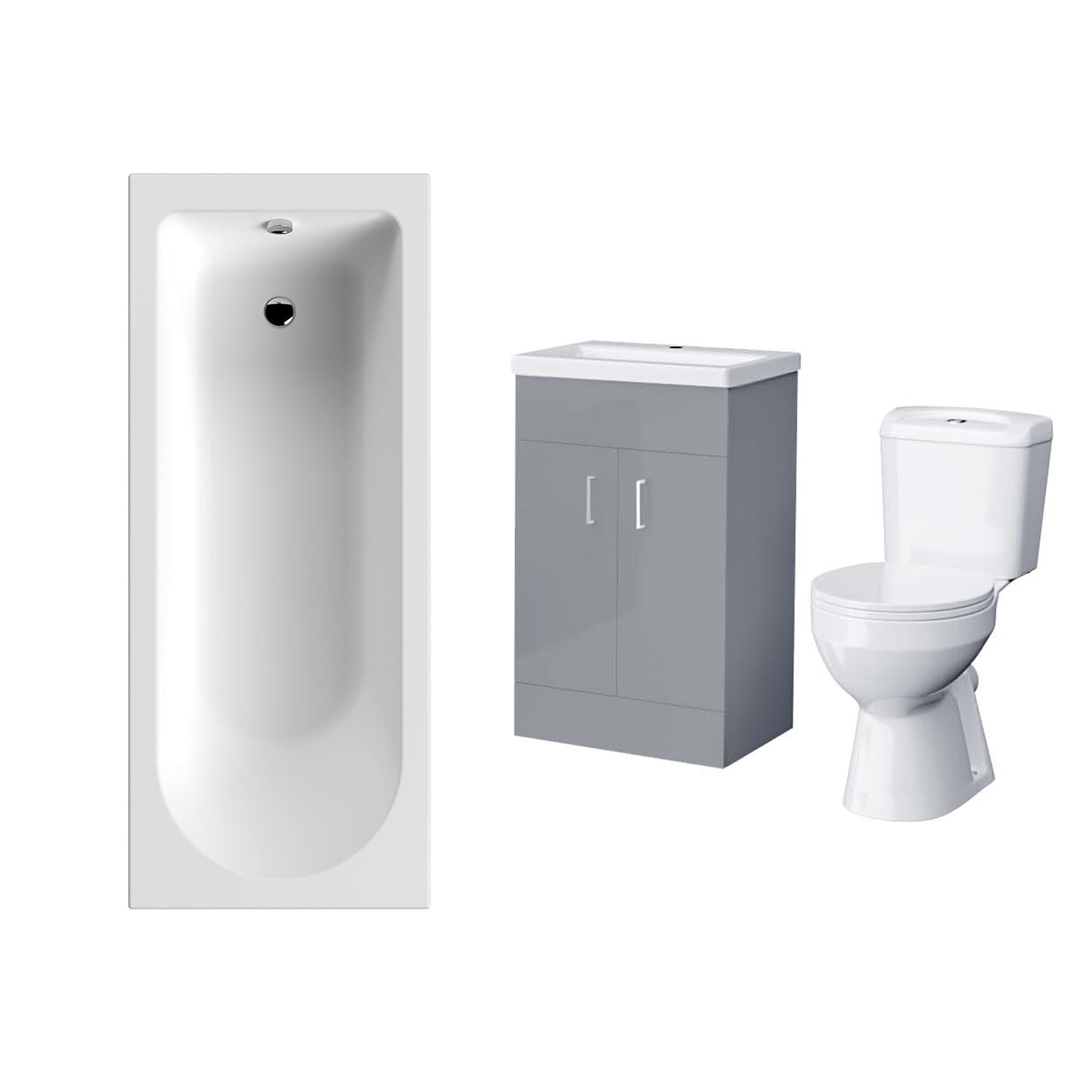 Nanuya 1700mm Bath, WC Toilet & 500 mm Grey Vanity Basin Cabinet