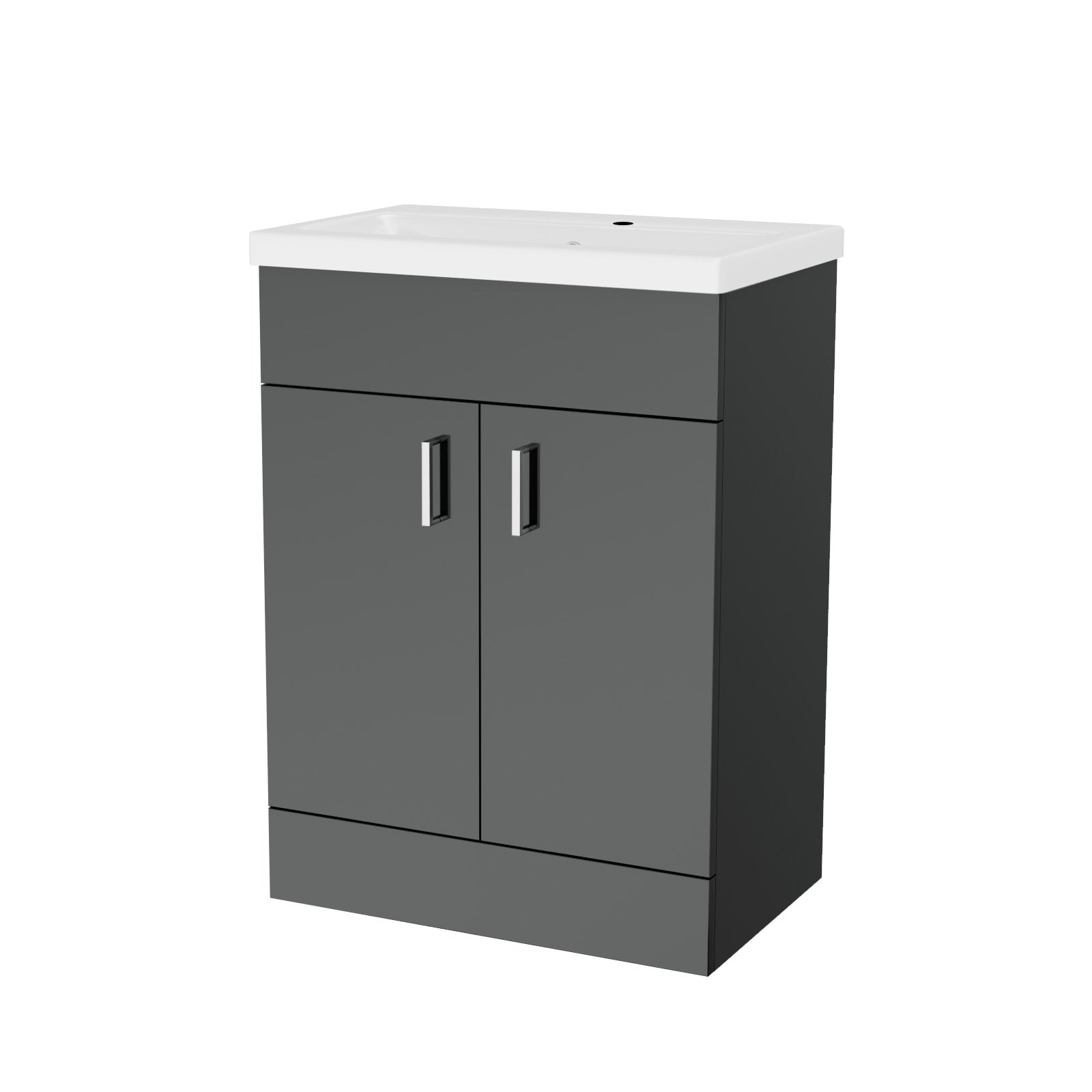 Nanuya Dark Grey 600mm Floor Standing Vanity Unit & White Basin Flat Pack