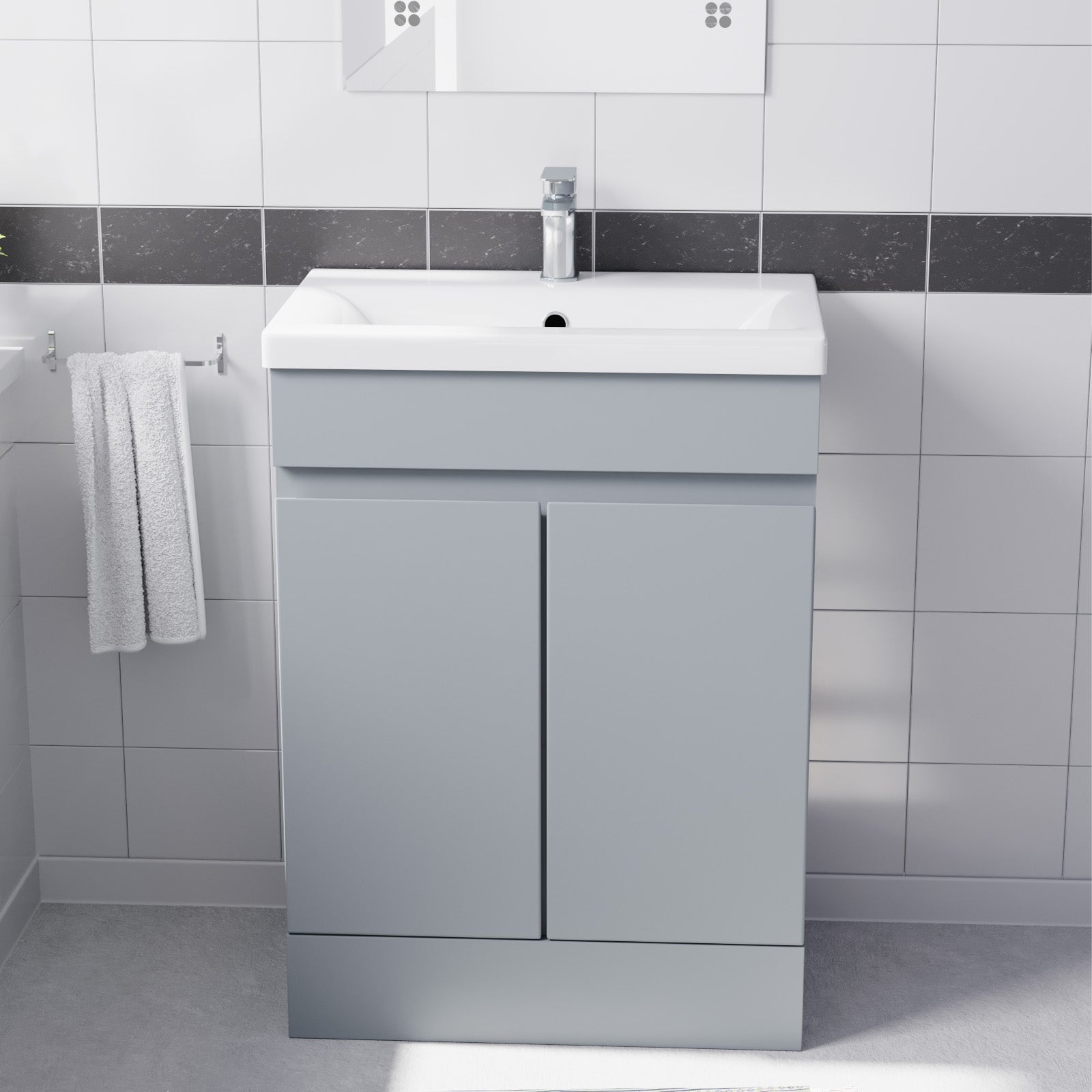 Alaska Flat Pack Matte Grey 600mm Freestanding Basin Vanity Unit