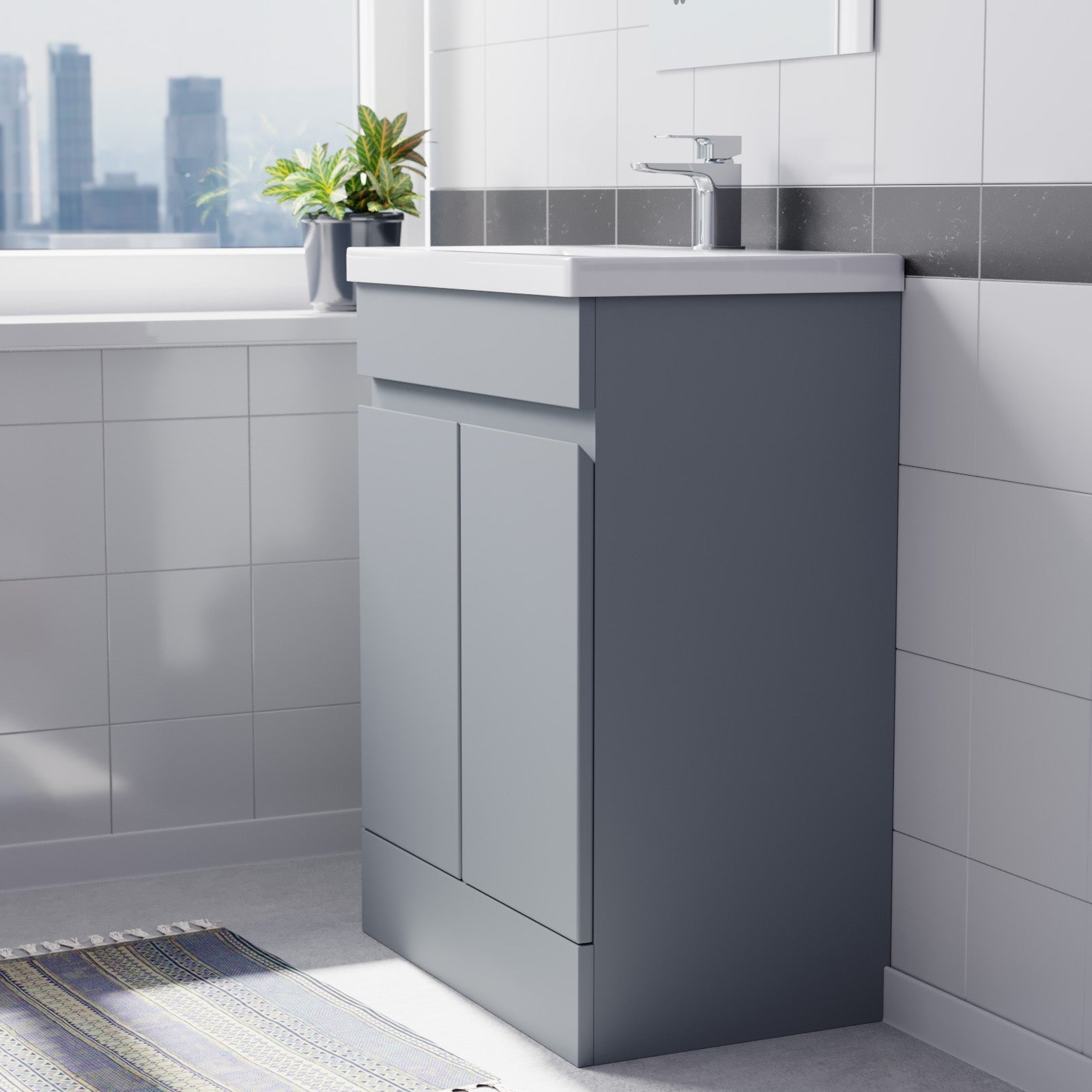 Alaska Flat Pack Matte Grey 600mm Freestanding Basin Vanity Unit