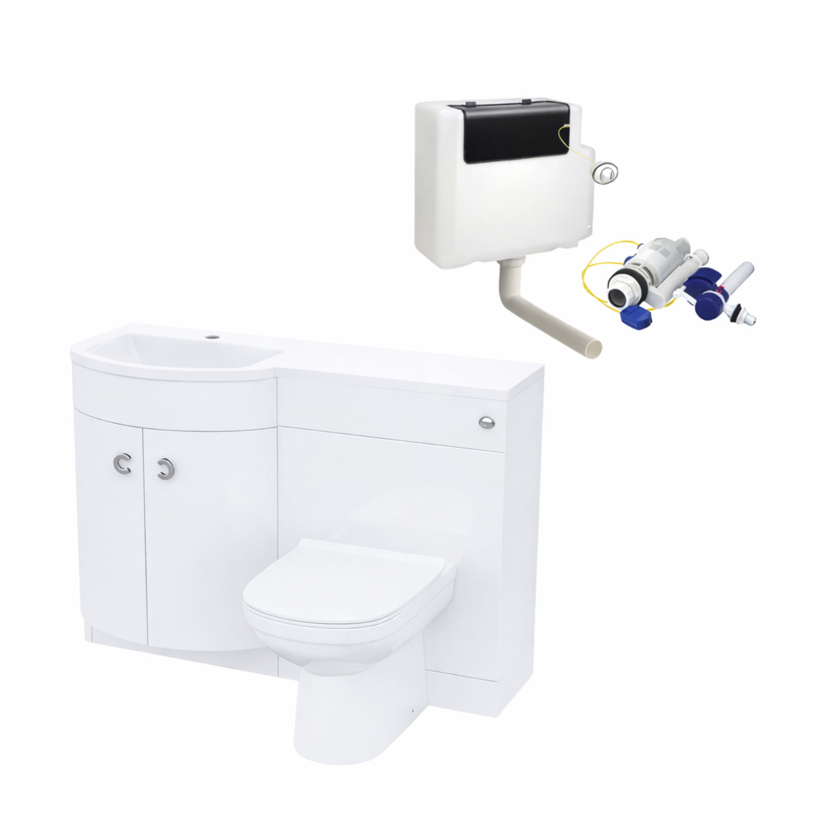 Dene 1100mm LH White Basin Vanity Flat Pack , WC Unit and BTW Toilet