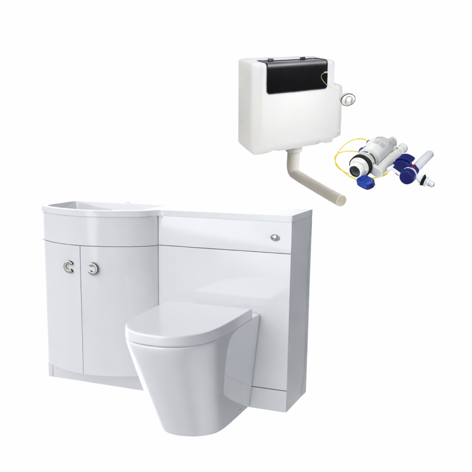 Dene 1100mm LH Flat Pack White Basin Vanity Flat Pack Bathroom, WC Unit, Modern BTW Toilet
