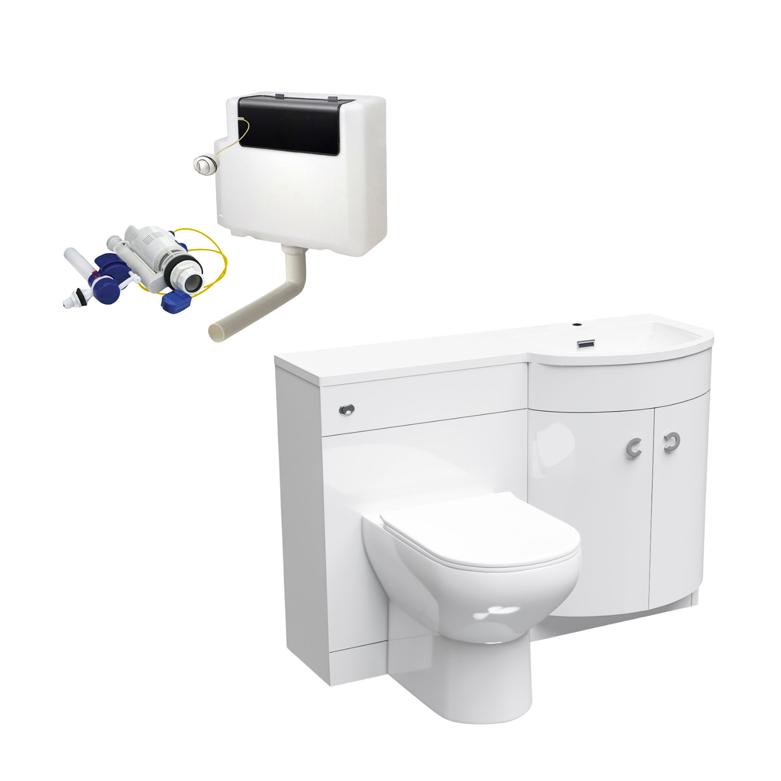 Dene 1100mm RH Sink White Combination Vanity Unit with BTW Toilet Flat Pack