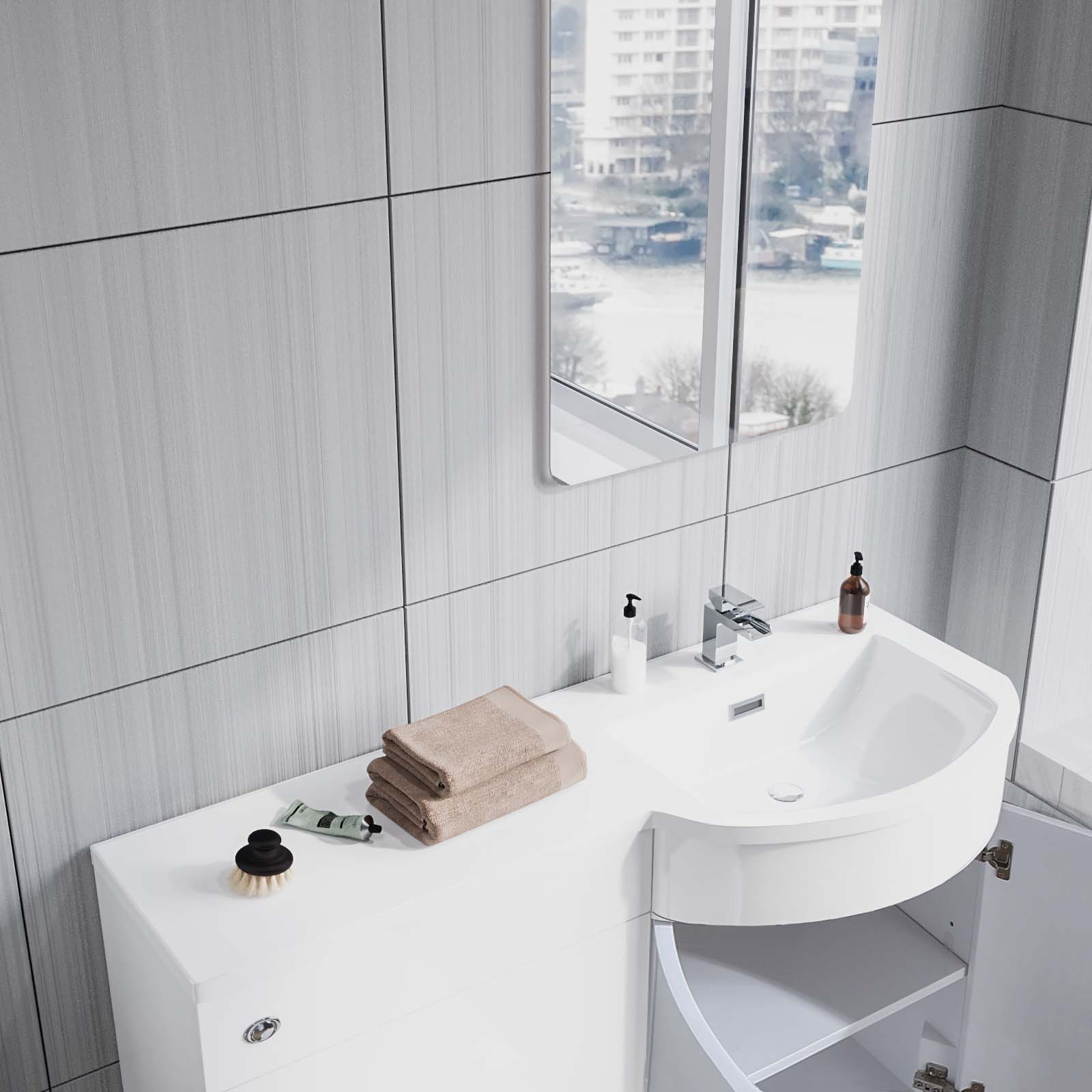 Dene 1100mm RH White Vanity with BTW Toilet, WC, Basin and Wall Hung Cabinet