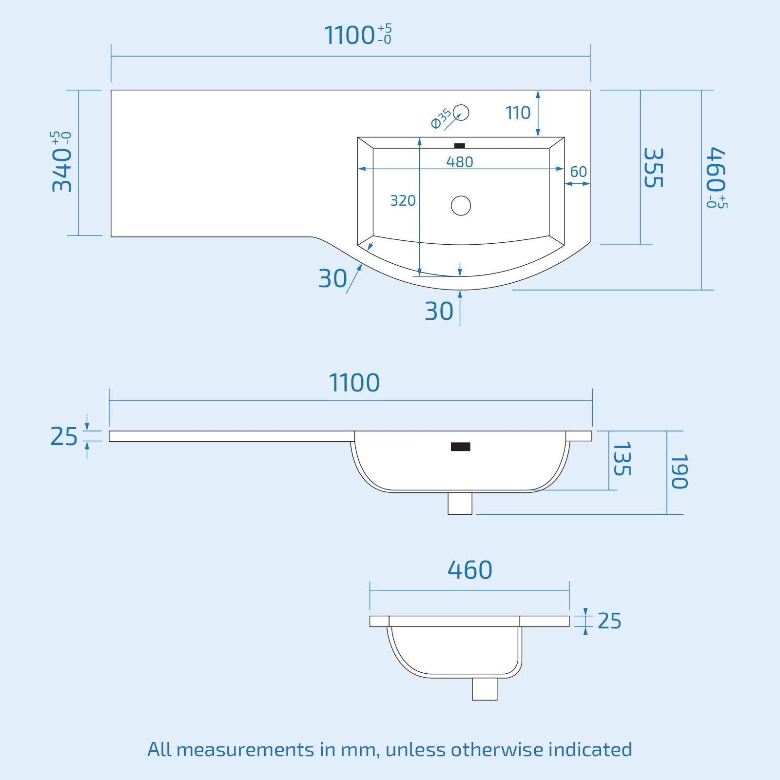 Dene 1100mm RH White Vanity with BTW Toilet, WC, Basin and Wall Hung Cabinet