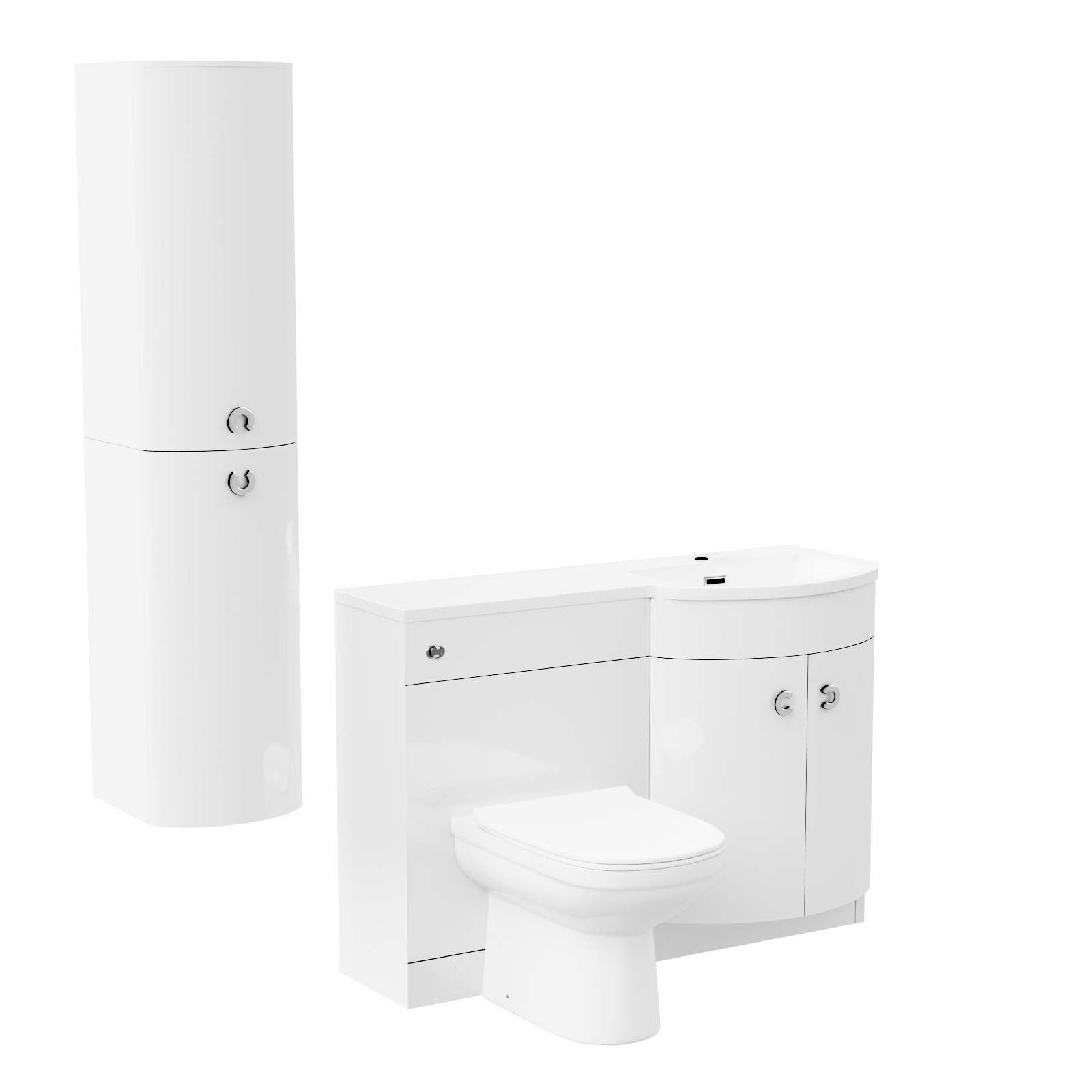 Dene 1100mm RH White Vanity with BTW Toilet, WC, Basin and Wall Hung Cabinet