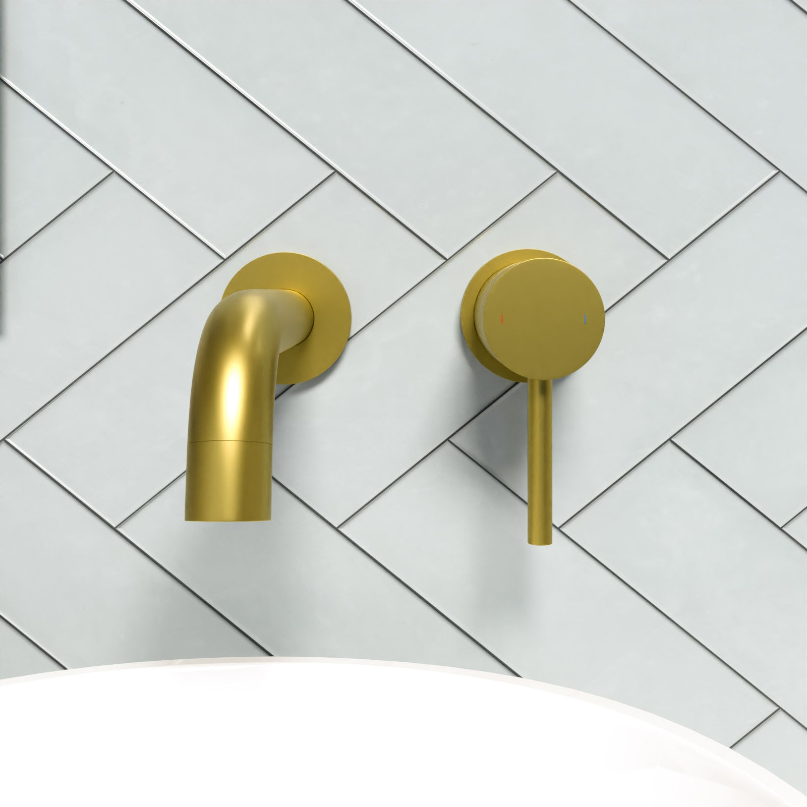 Eydon Bathroom Brushed Brass Mono Basin Sink Tap Wall Mounted With Waste