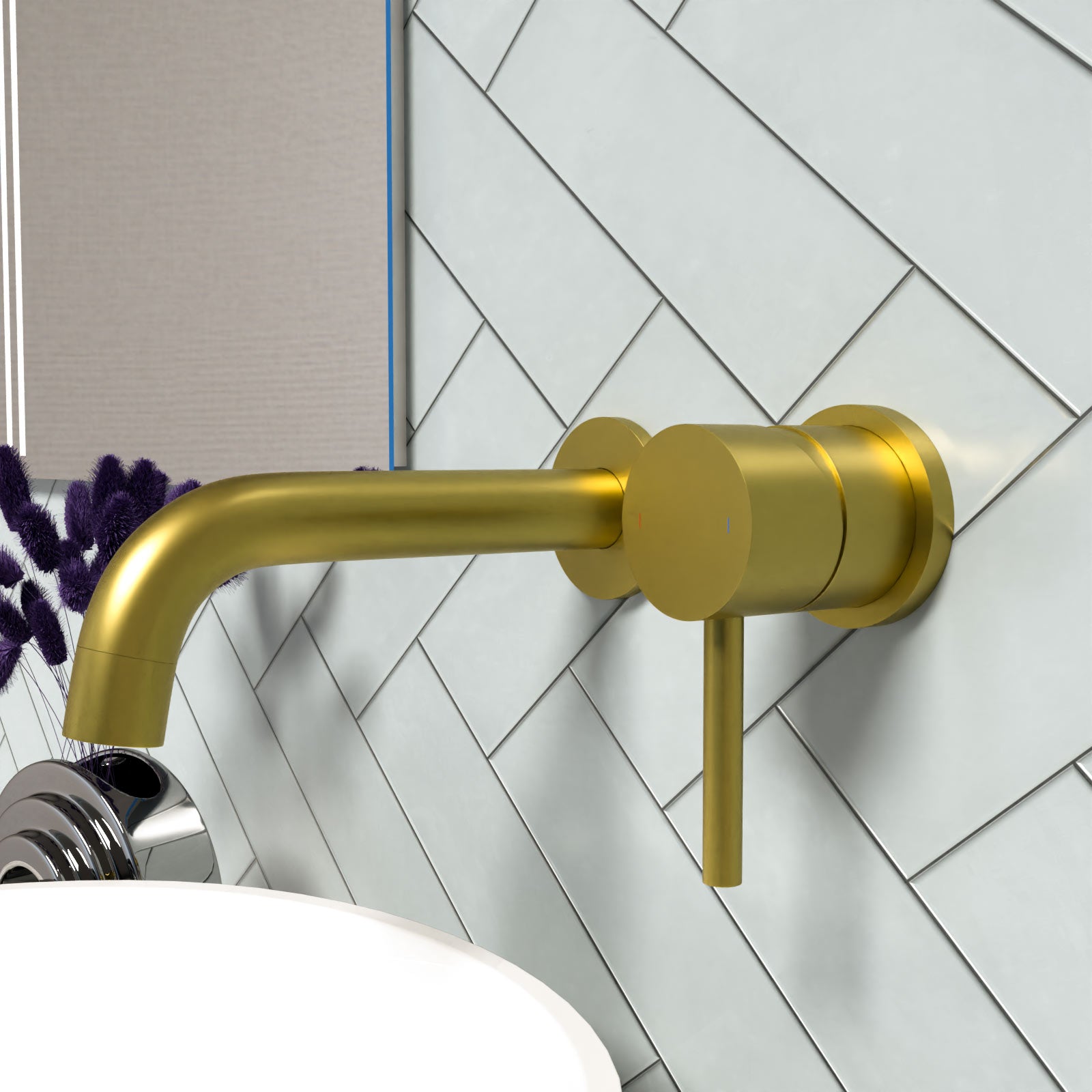 Eydon Bathroom Brushed Brass Mono Basin Sink Tap Wall Mounted With Waste