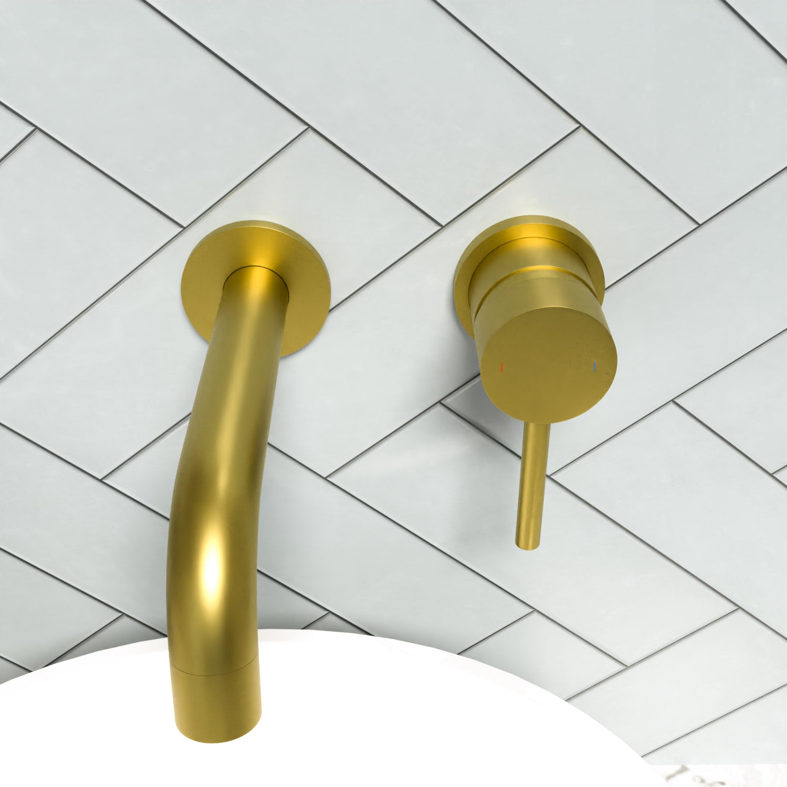 Eydon Bathroom Brushed Brass Mono Basin Sink Tap Wall Mounted With Waste