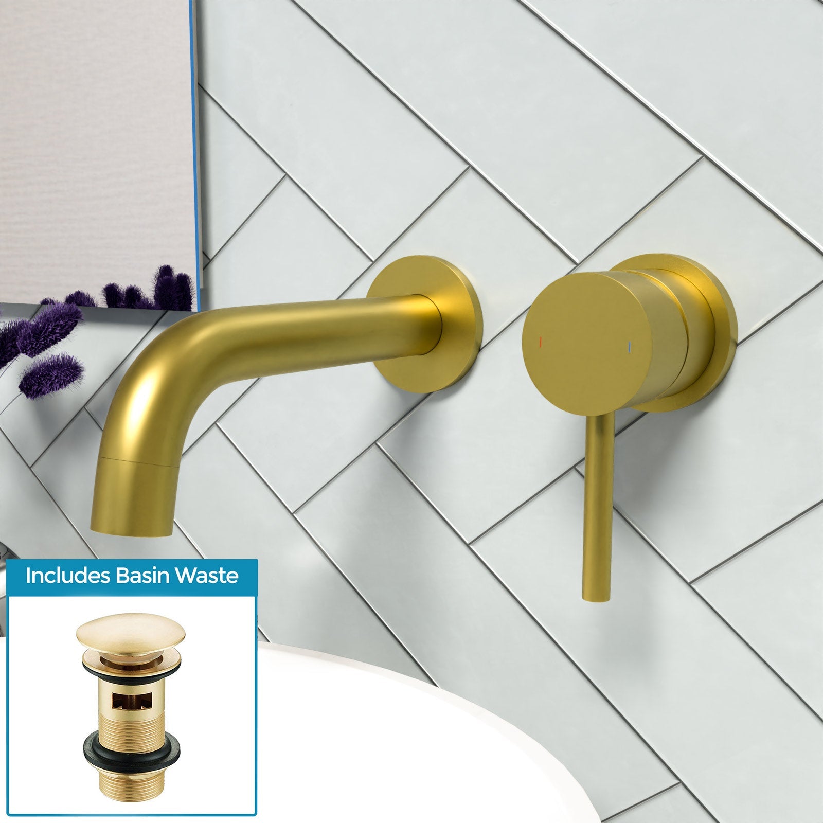 Eydon Bathroom Brushed Brass Mono Basin Sink Tap Wall Mounted
