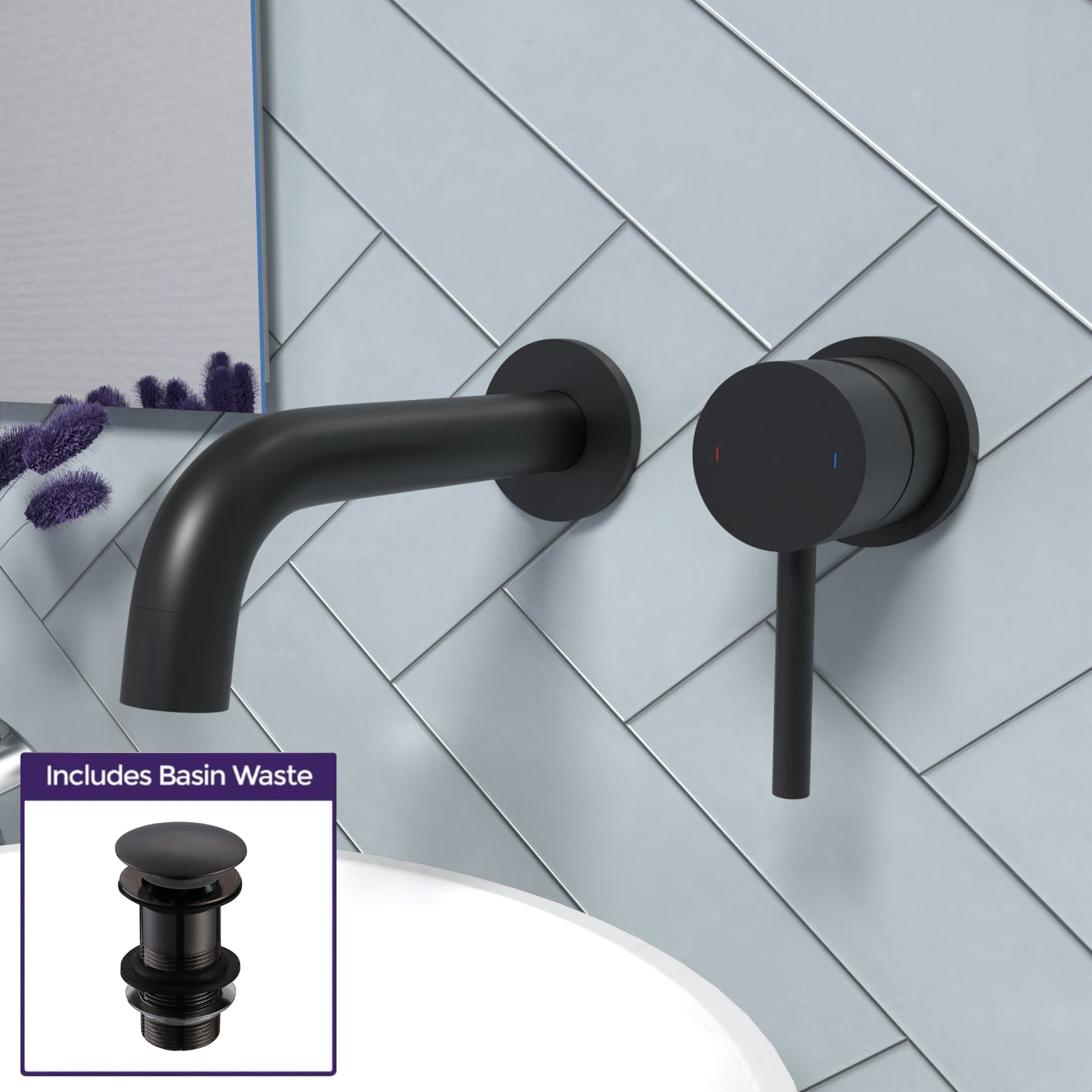 Alice Basin Sink Matte Black Modern Brass Bathroom Wall Mounted Tap