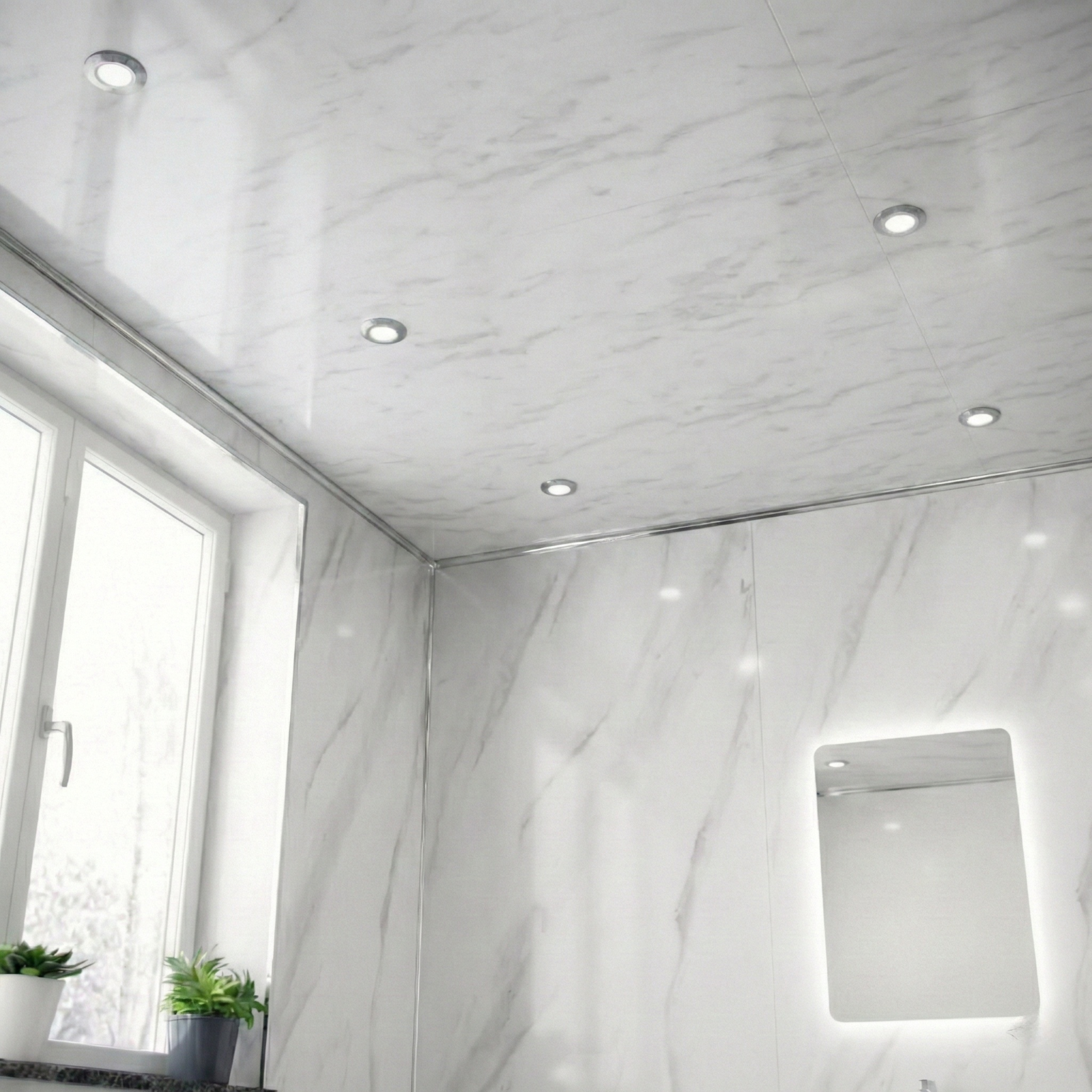 PVC Ceiling Panel/Shower Wall Panel Grey Marble 250mm X 2700mm X 5mm (Pack Of 4)