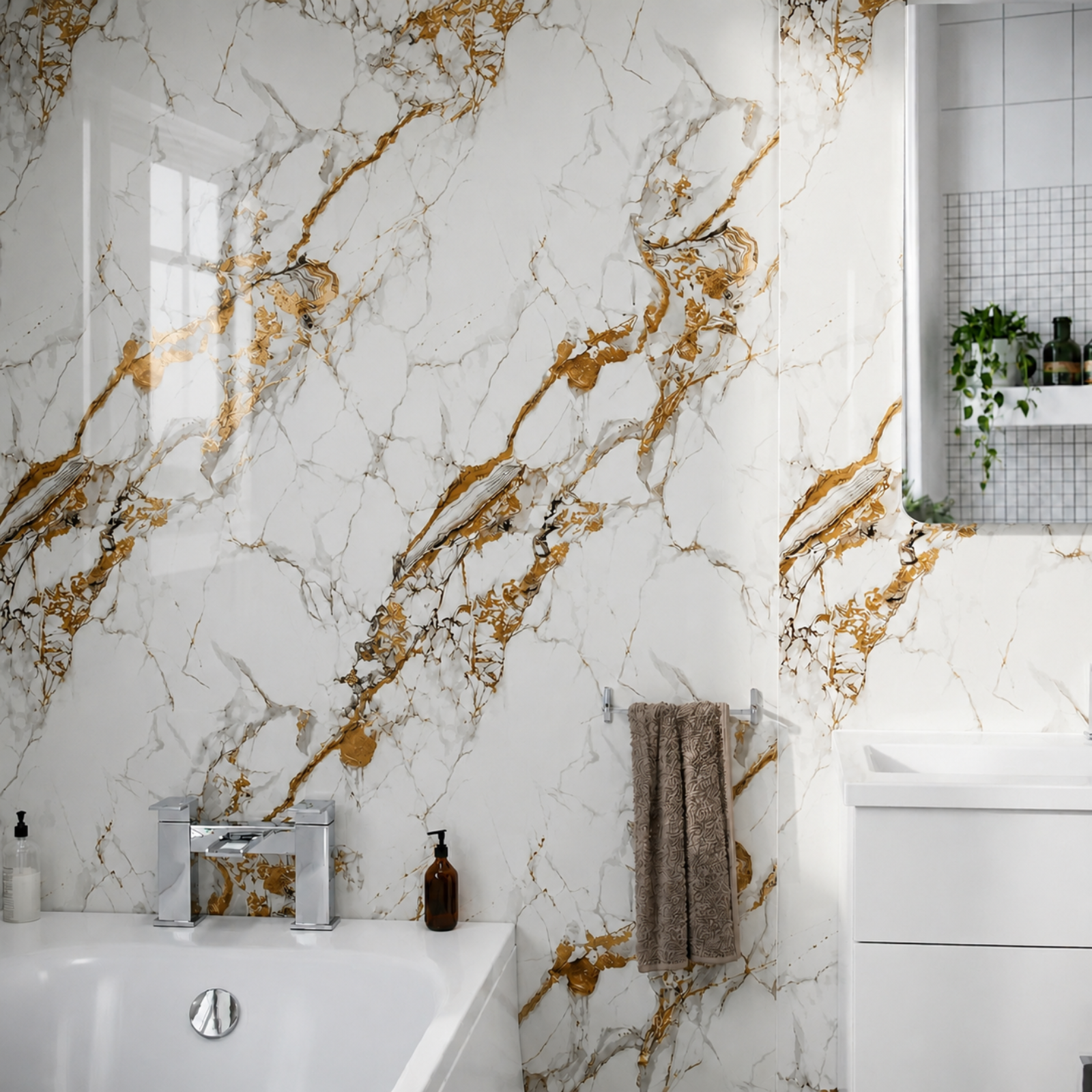 Gold Marble Gloss PVC Shower Wall Panel 1000mm x 2400 mm x 10mm