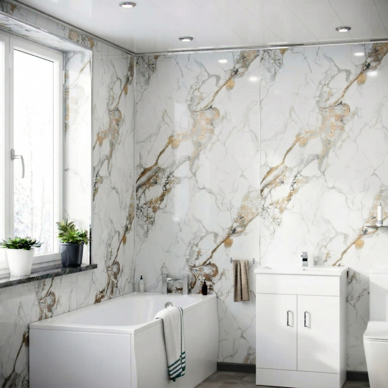 Gold Marble Gloss PVC Shower Wall Panel 1000mm x 2400 mm x 10mm