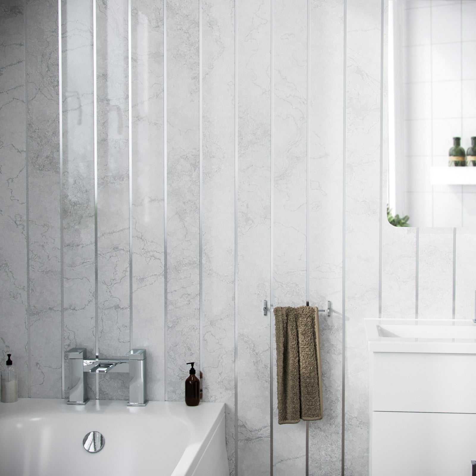 PVC Wall Panel Grey Marble Silver 2700mm x 200mm x 6mm Pack Of 4