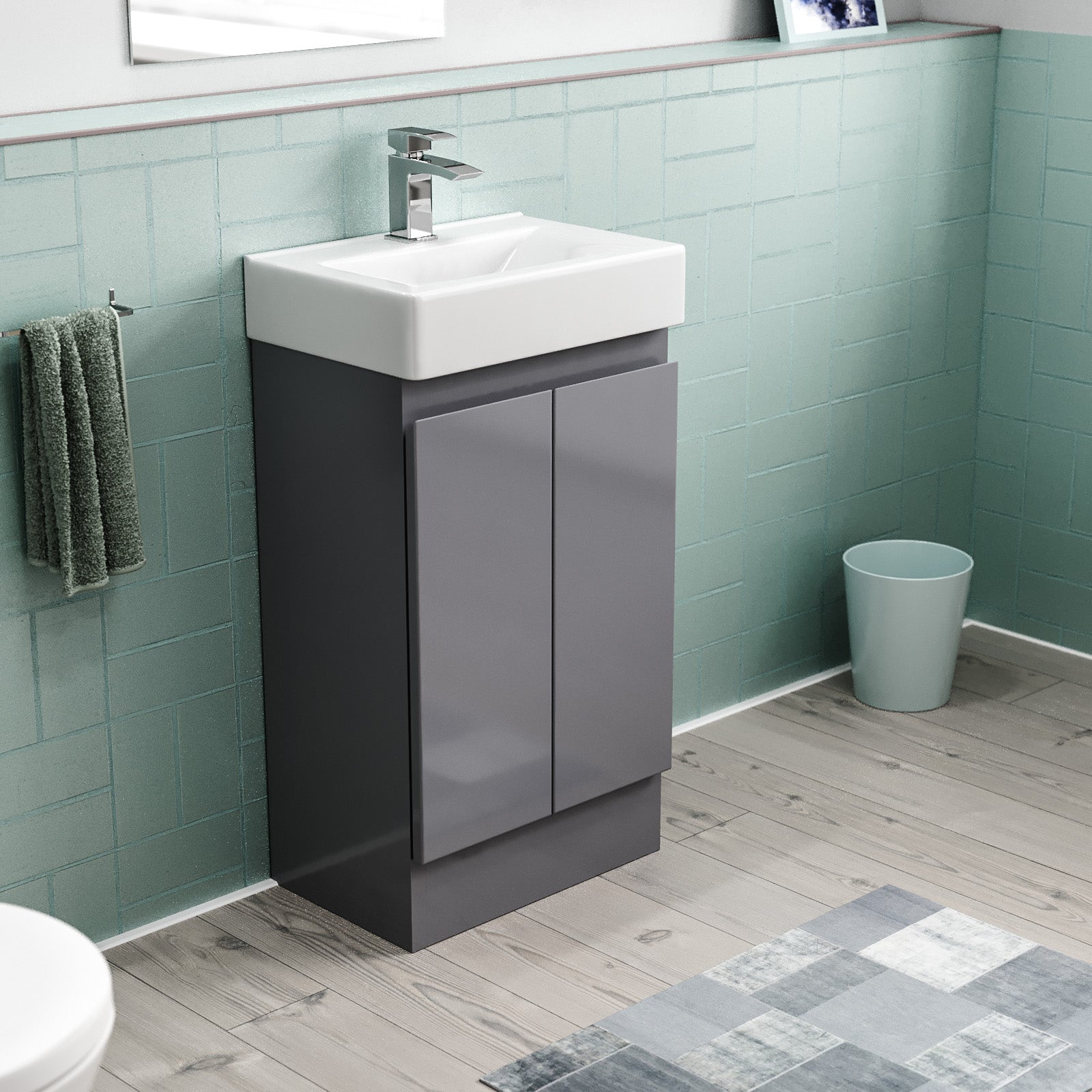 Nanuya 450mm Freestanding 2 doors Basin Vanity Unit  Steel Grey Flat Pack