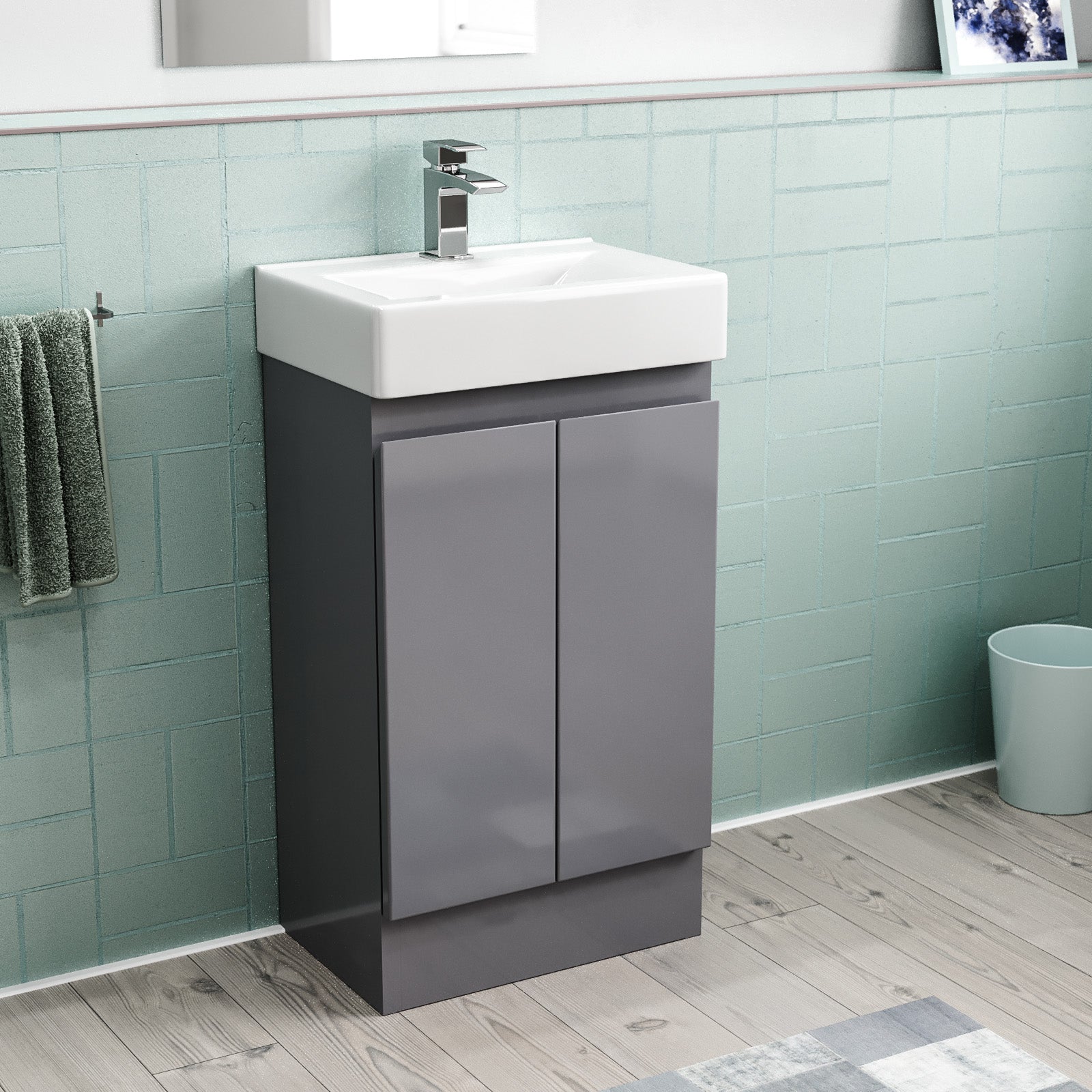 Nanuya 450mm Freestanding 2 doors Basin Vanity Unit  Steel Grey Flat Pack