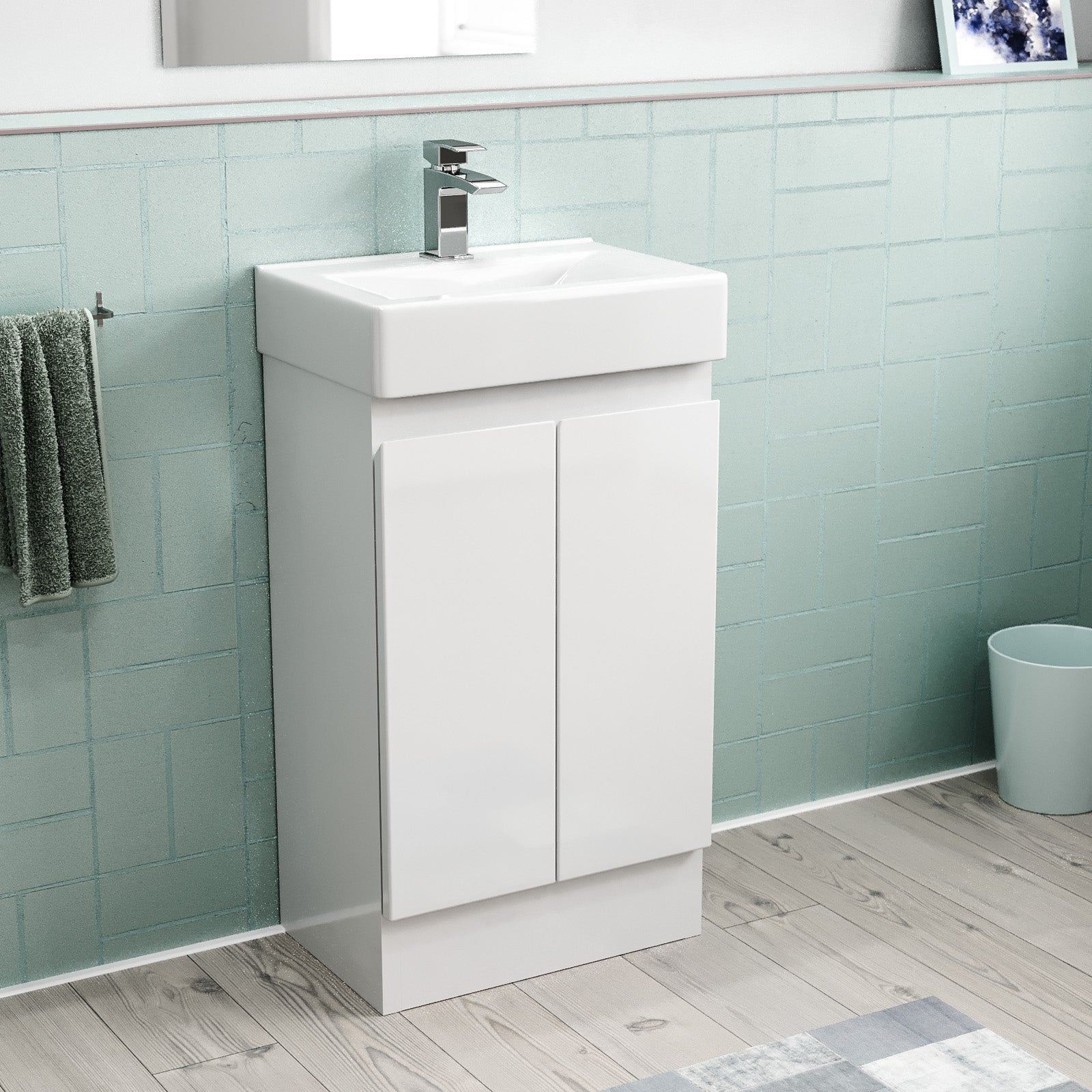 Nanuya 450mm Freestanding 2 doors Basin Vanity Unit  White Flat Pack