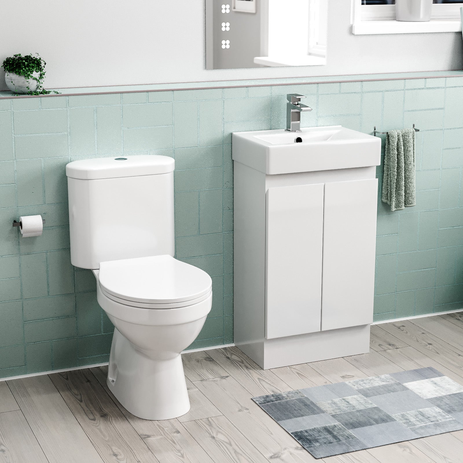 Alaska Flat Pack 450mm White Overflow Basin Vanity & Close Coupled Toilet