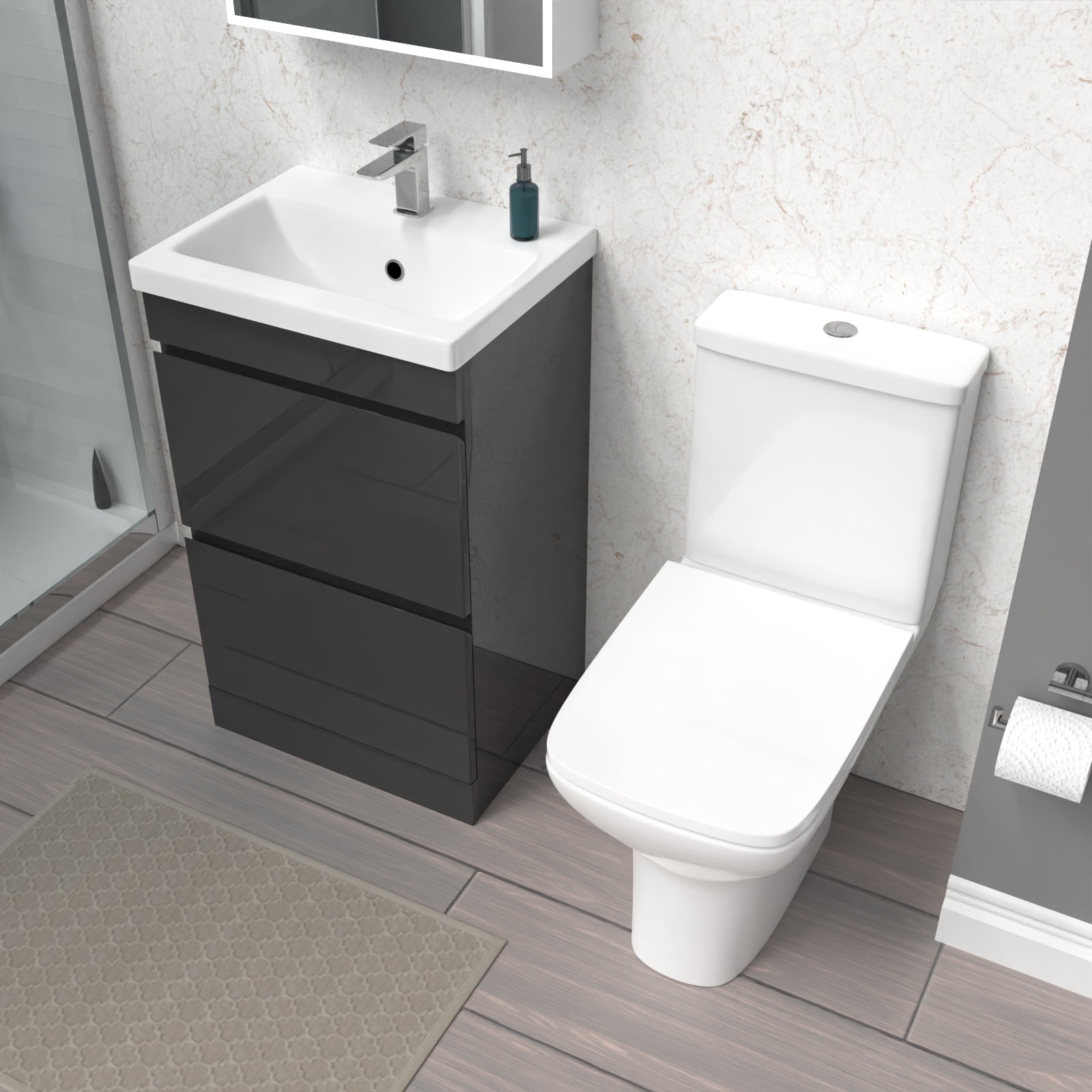 Alaska 500mm Anthracite 2 Drawers Basin Vanity & Close Coupled Toilet Set