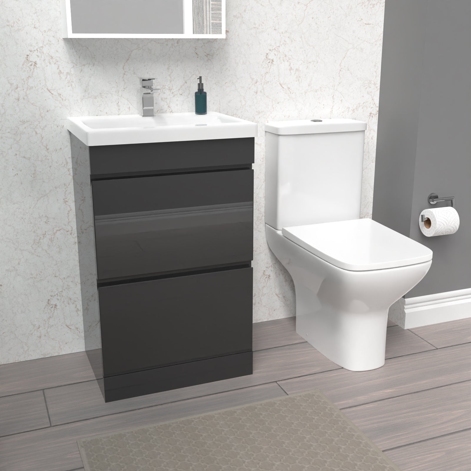 Alaska 500mm Anthracite 2 Drawers Basin Vanity & Close Coupled Toilet Set