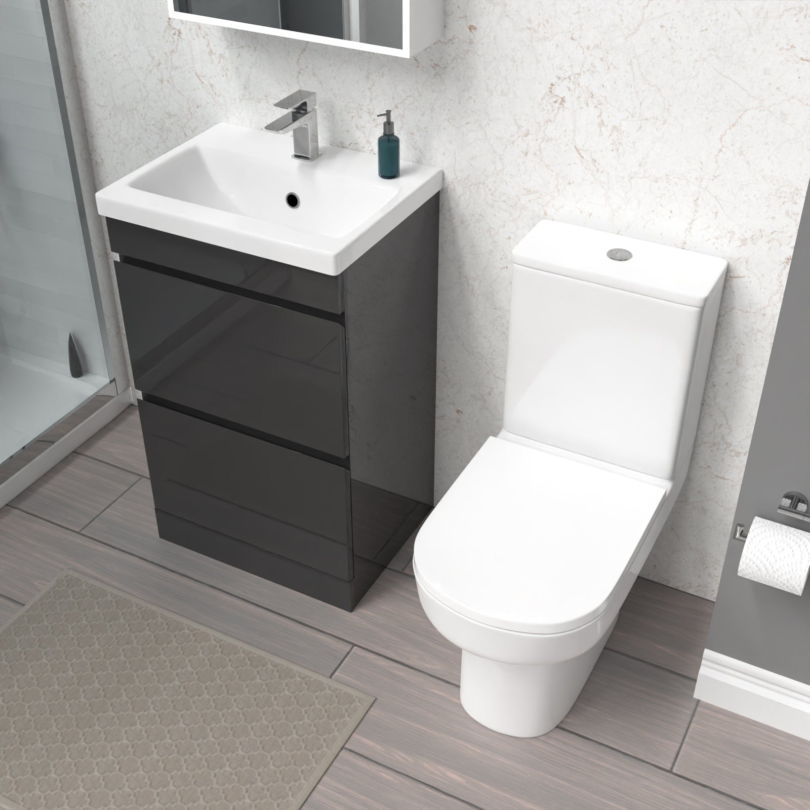 Alaska 500mm Anthracite 2 Drawers Basin Vanity  & Rimless Close Couple Toilet