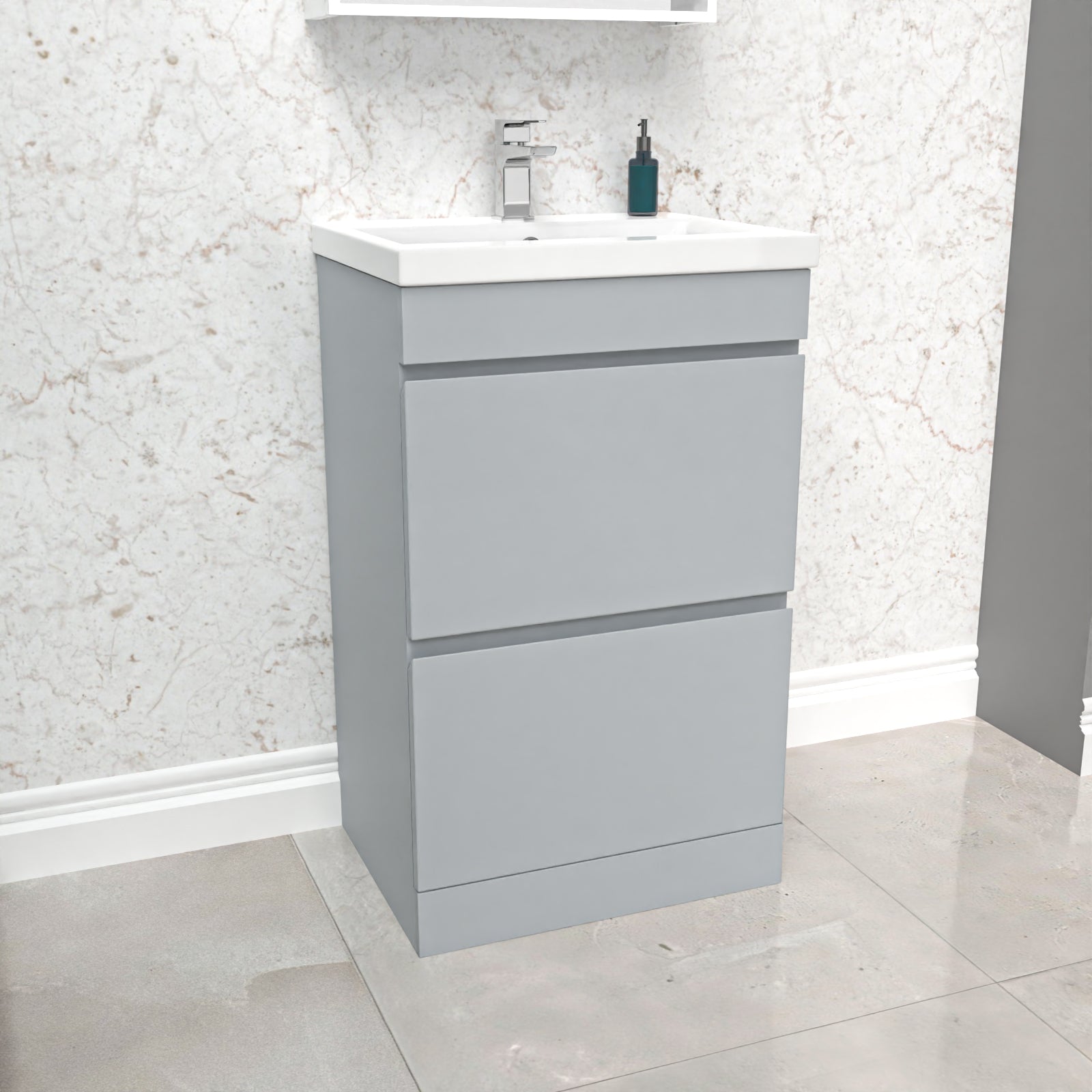 Alaska Matte Grey 500mm 2 Drawer Floorstanding Vanity Cabinet and Basin