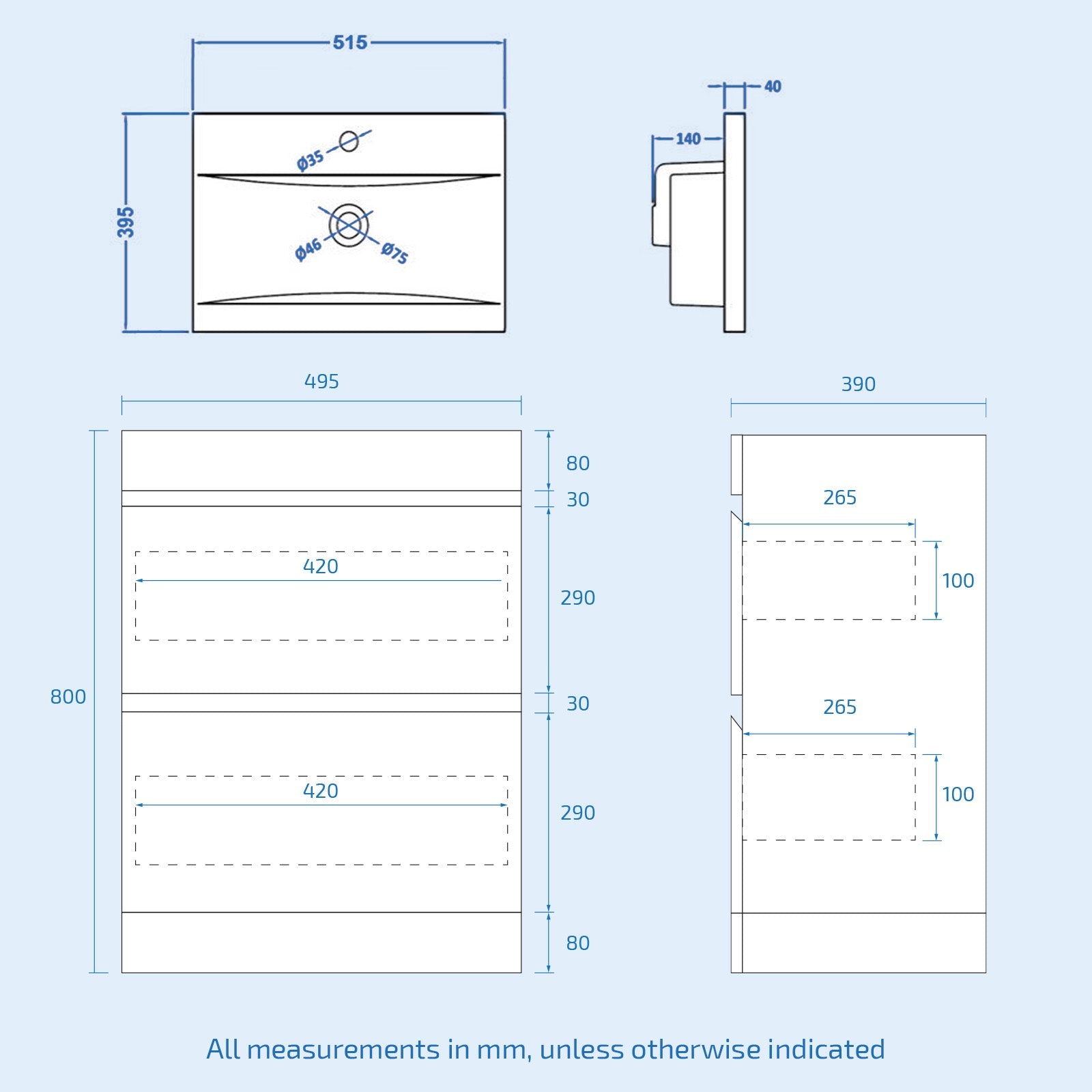 Alaska Matte Grey 500mm 2 Drawer Floorstanding Vanity Cabinet and Basin