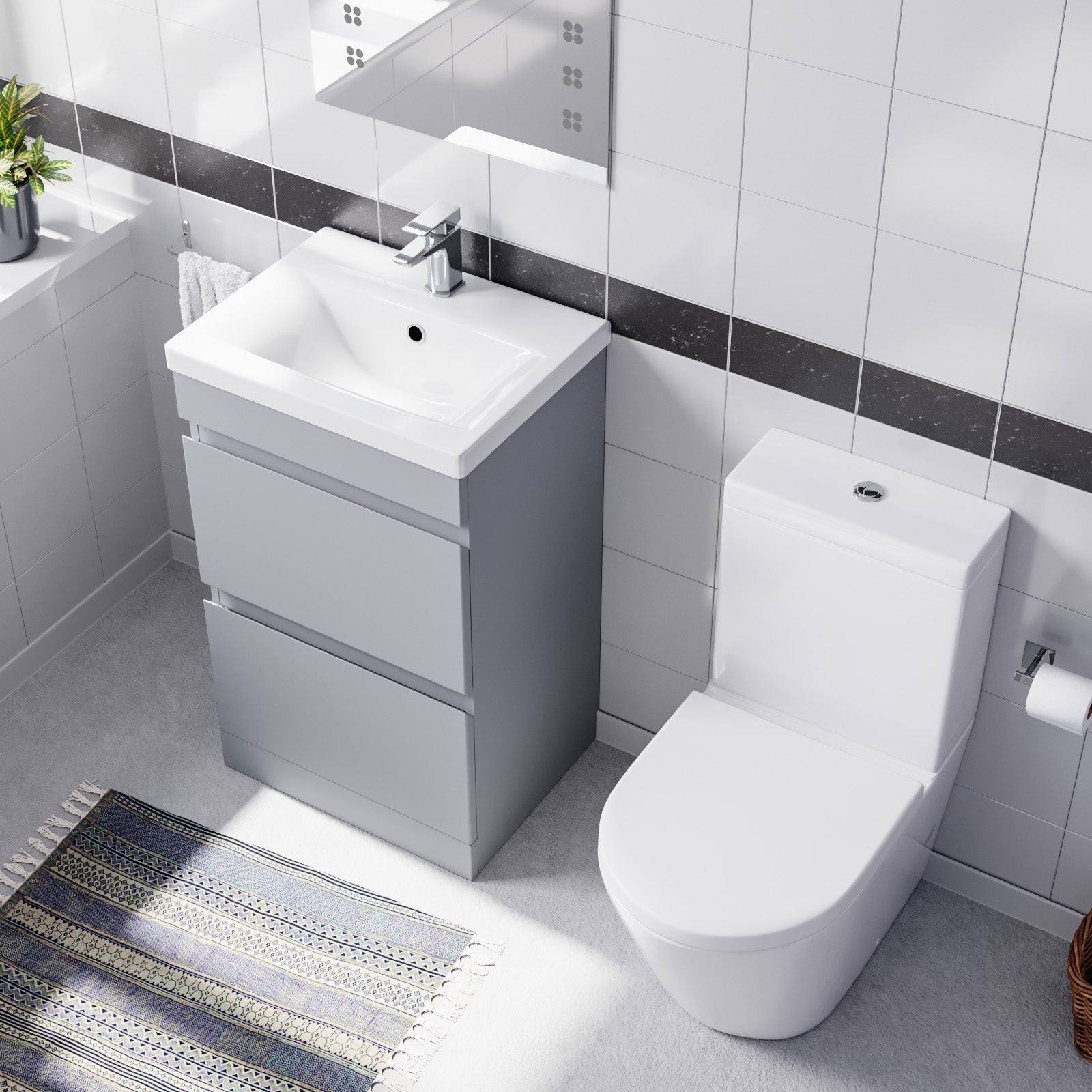 Alaska Matte Grey 500mm 2 Drawers Basin Vanity Unit & Close Coupled Toilet