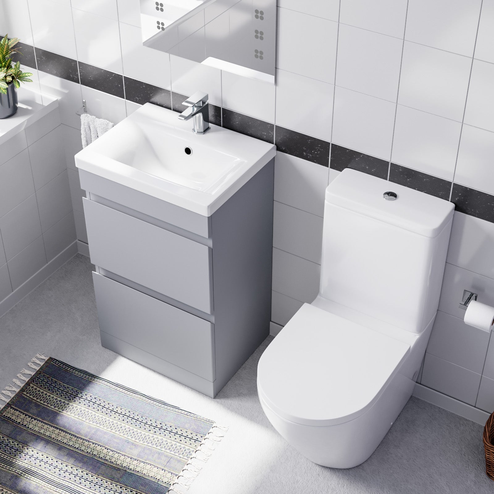 Alaska 500mm Drawers Matte Grey Basin Vanity & Rimless Close Coupled Toilet